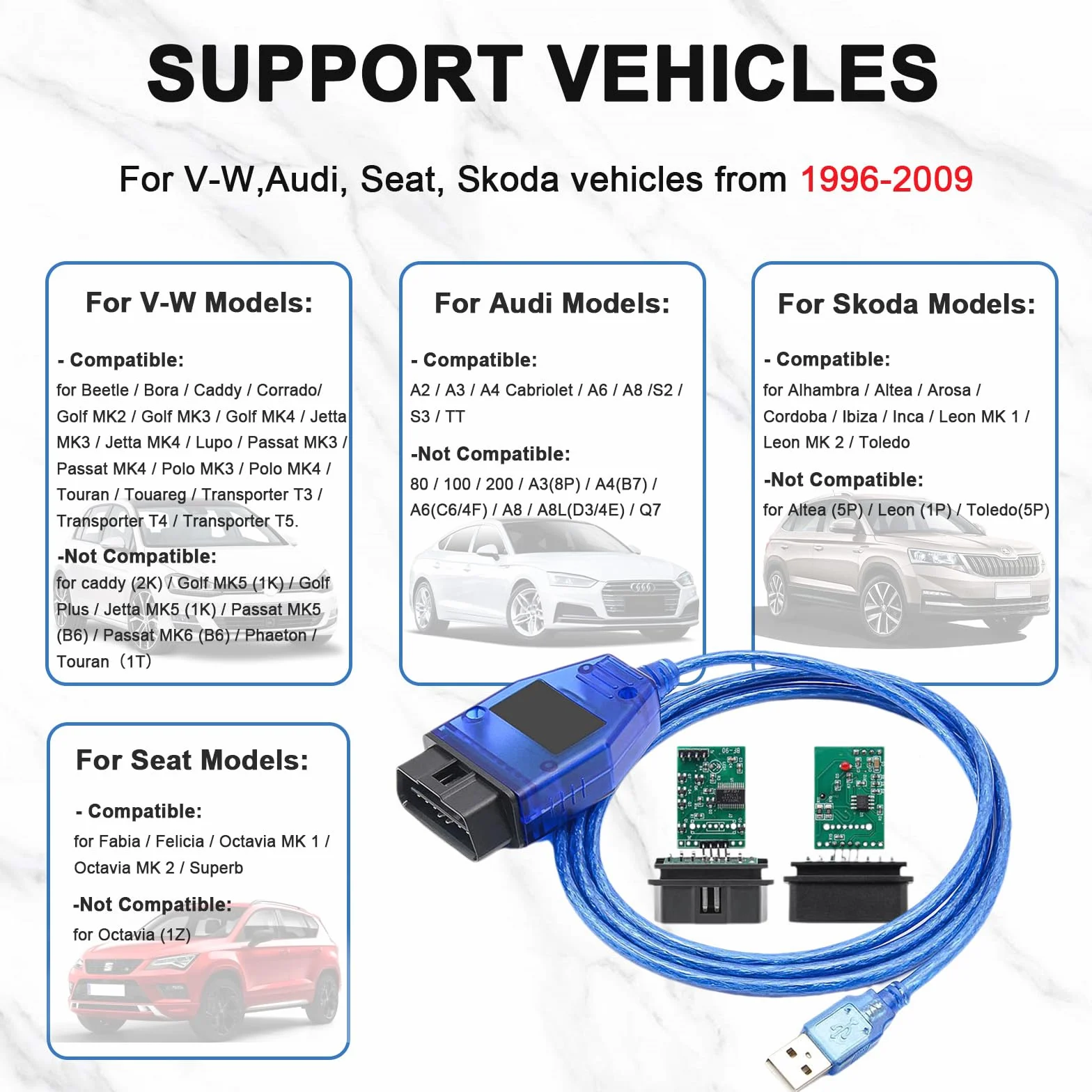 Cavo USB OBD2 FTDI FT232RL per VW Audi Seat Skoda 1996+ ECU Scan Tool