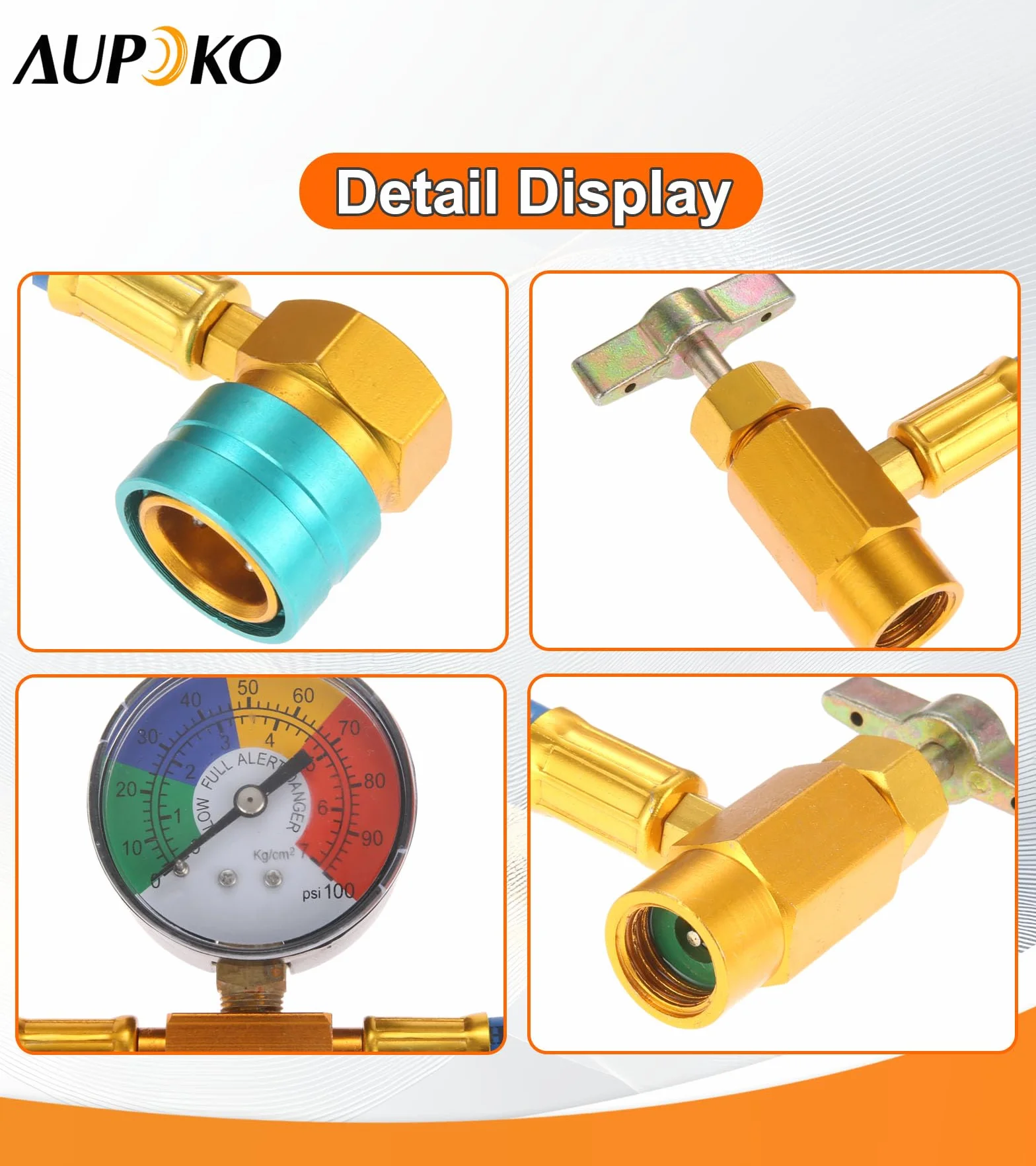 Aupoko R1234YF R1234YF - Kit per tubo di ricarica refrigerante Acme a sinistra per auto e casa A/C Refrigerant System R1234YF Low Side Quick Coupler e manometro per auto e casa A/C Refrigerant System