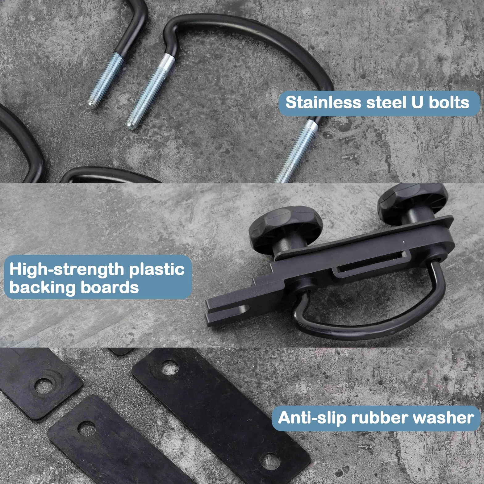 Kit di montaggio universale per box da tetto, 4 pezzi, morsetti a U per auto, furgoni, staffa a U in acciaio inox con 8 dadi di bloccaggio, larghezza interna 85 mm