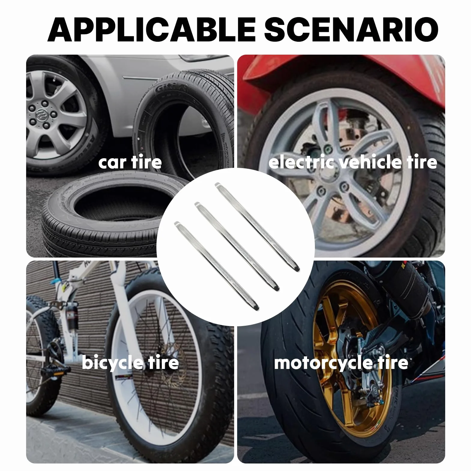 Strumento per Smontaggio Pneumatici 40 cm Acciaio Inox Cromato Leva per Pneumatici Manuale Utensili Riparazione
