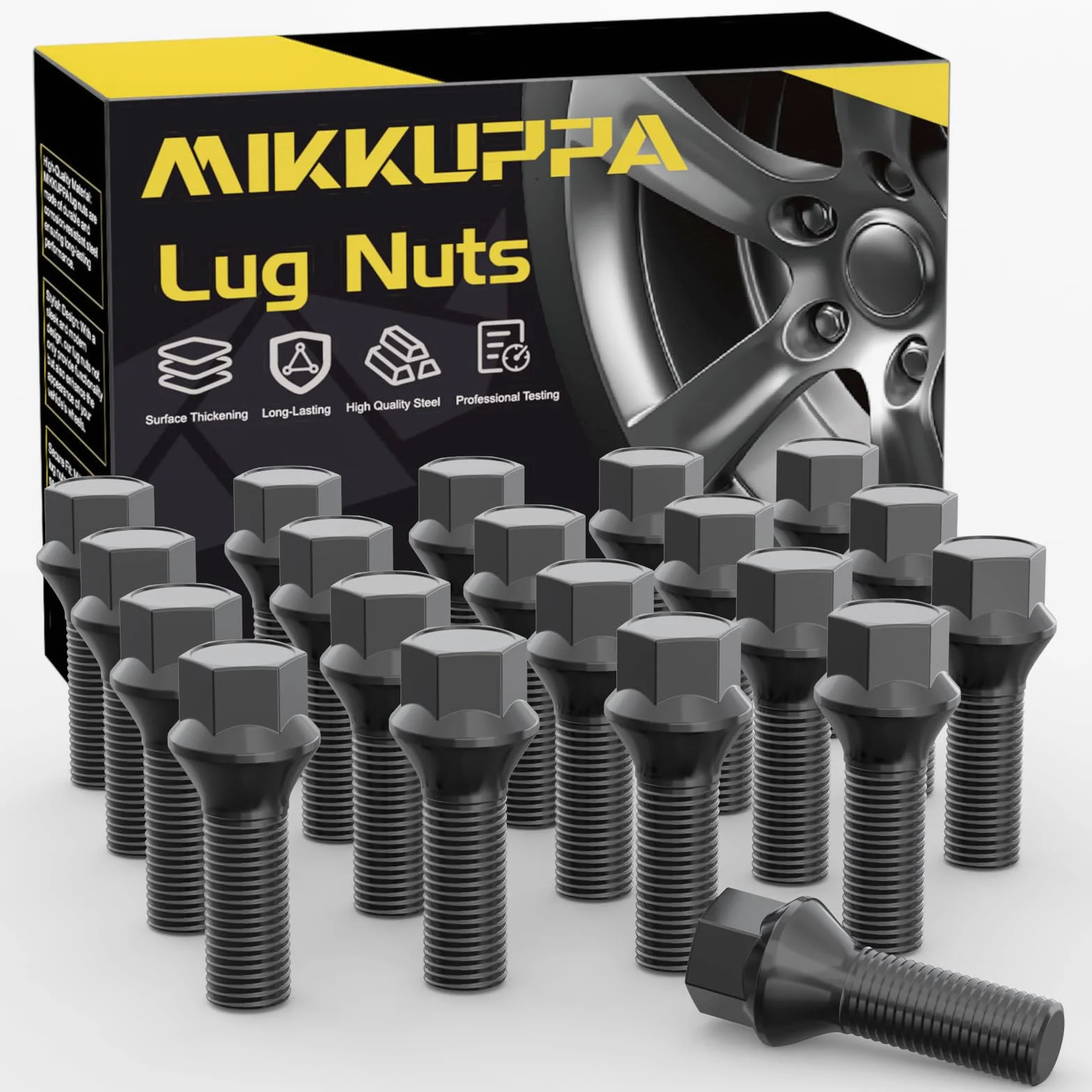MIKKUPPA bulloni per ruote M12 x 1,5 26 mm sede conica 60° chiave 17 mm Nero