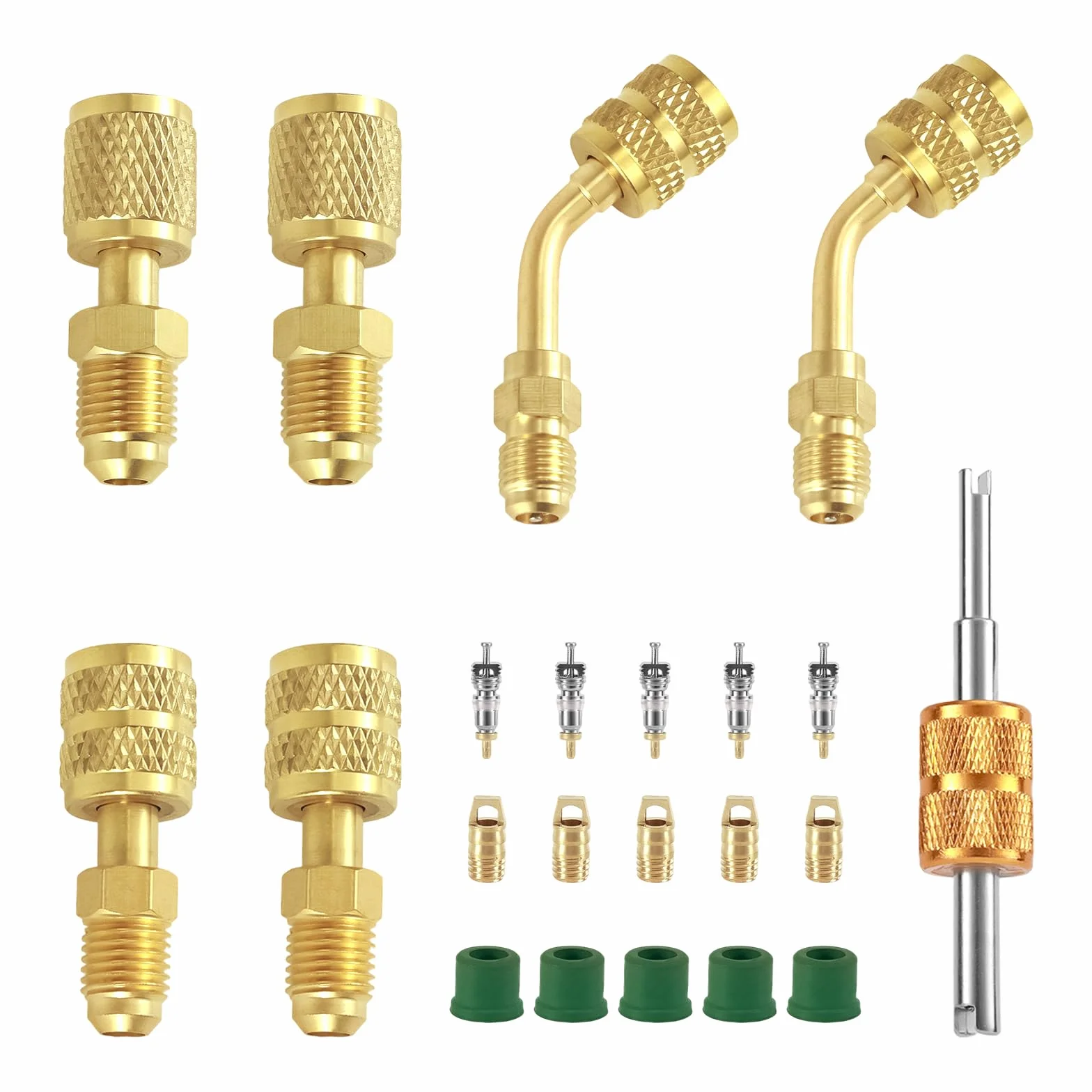 lasuroa 22 Pezzi Kit Adattatore R410A, Dritto e Angolato Adattatore Mini Split Connettori Attacco Femmina 5/16" e Attacco Maschio 1/4" per Condizionatori d'Aria HVAC Impianti di Refrigerazione