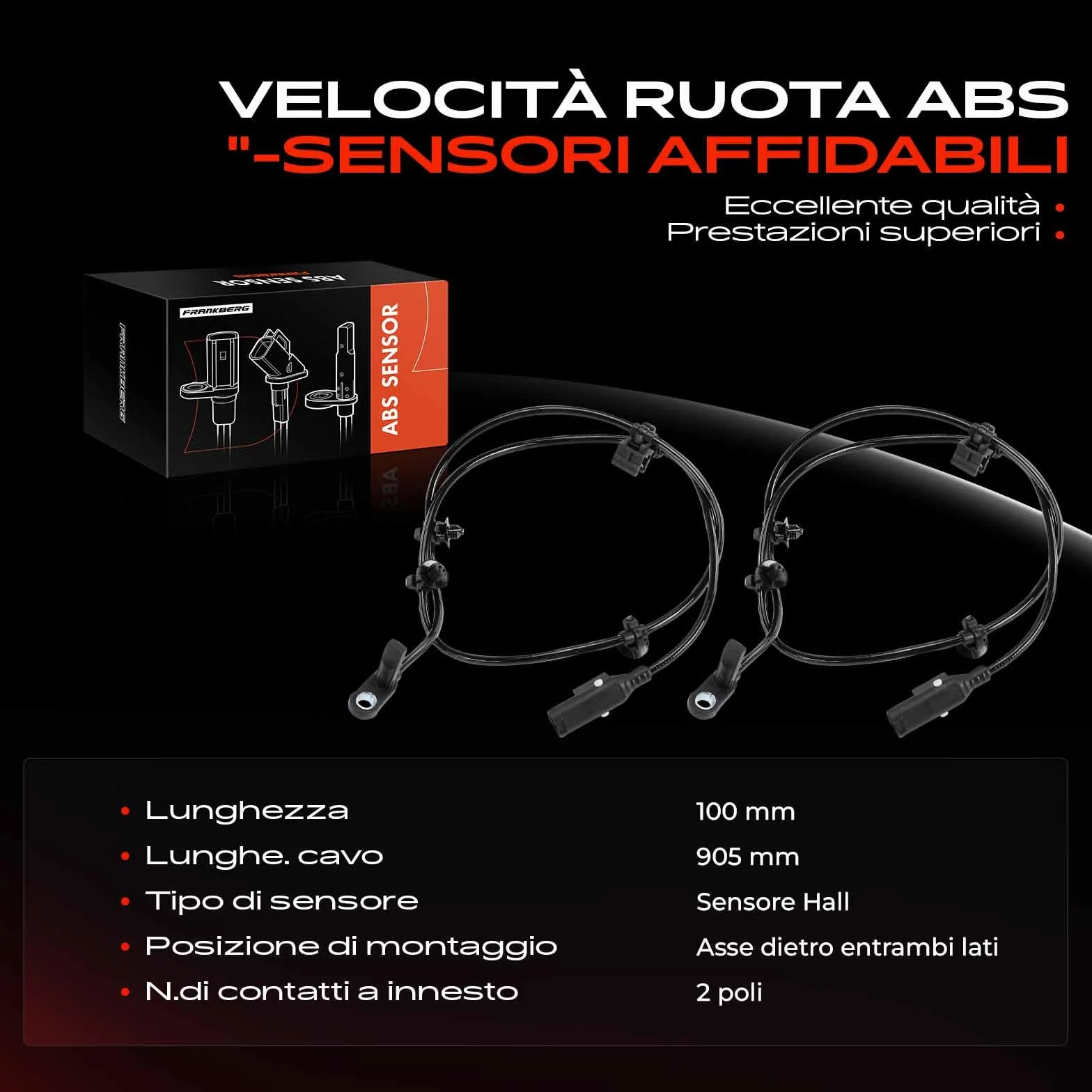 Frankberg 2x Sensori Velocità Ruota Sensore ABS Compatibile con V-Class W447 Vito Tourer W447 Marco Polo Camper W447 Vito Mixto (Double Cabin) W447 Vito Furgone W447 Replace# A4479059501