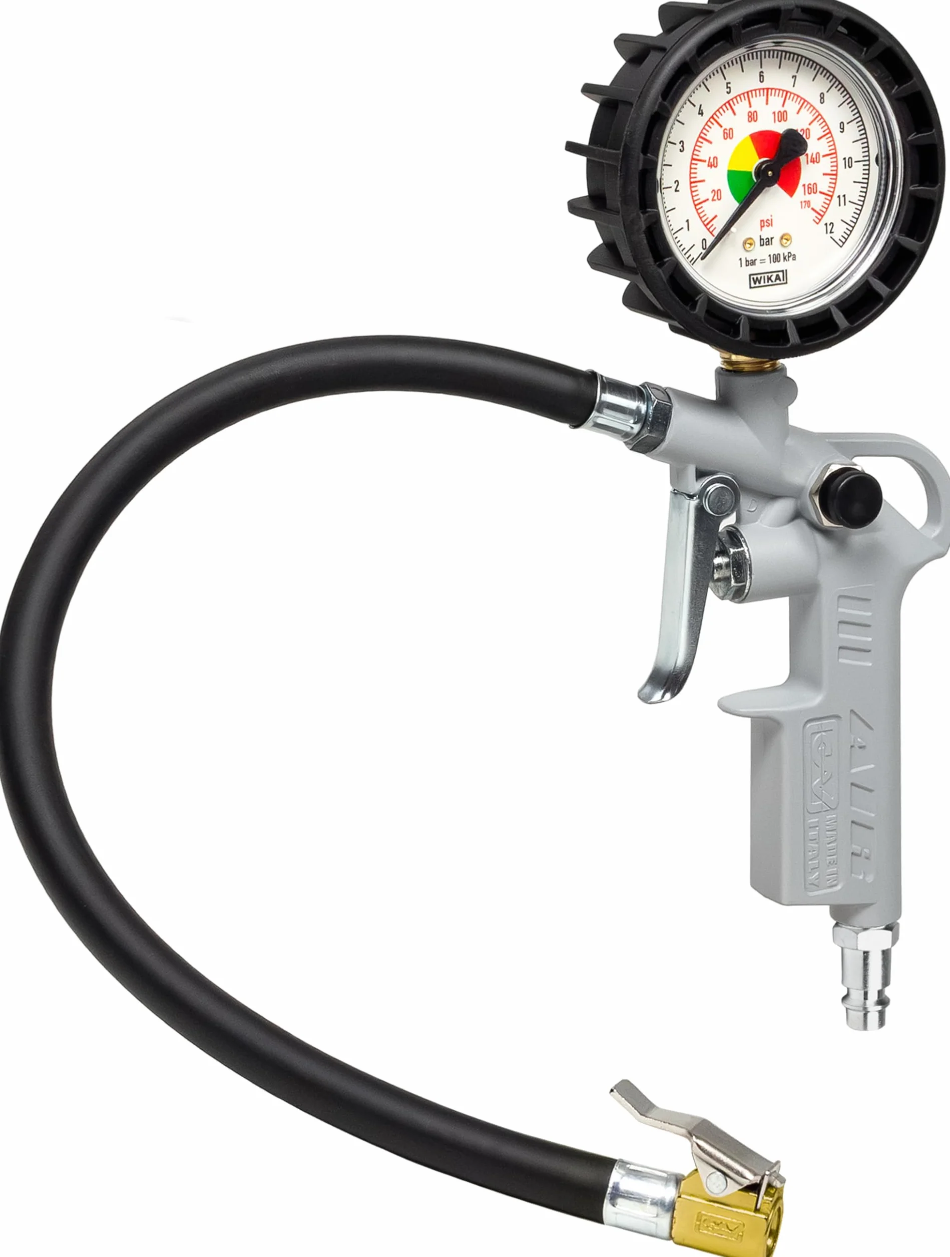 GAV Pistola Gonfiaggio Pneumatici Professionale Manometro WIKA 63mm BAR PSI Auto Moto Camion Biciclette