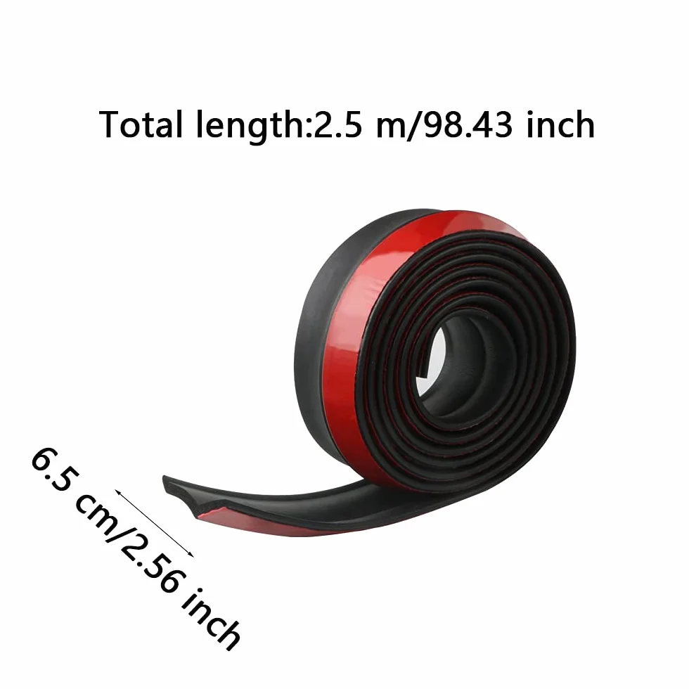 Spoiler Anteriore Universale Rubber Bumper Lip Gomma Paraurti Autoadesivo 2.5M