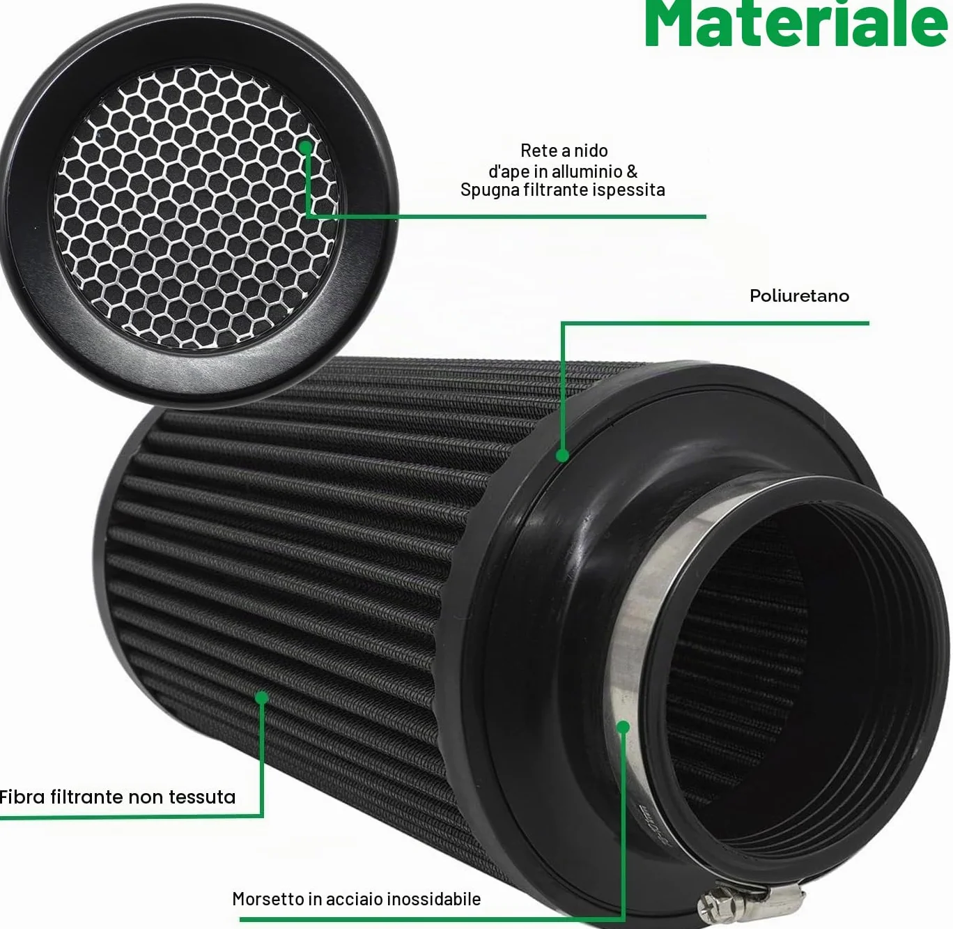 Filtro aria conico universale 76 mm, 89 mm, 101 mm, ad alte prestazioni, ingresso aria, cono rotondo, filtro aria detergente per auto da corsa, sport, 3 misure in 1 (nero-grigio)