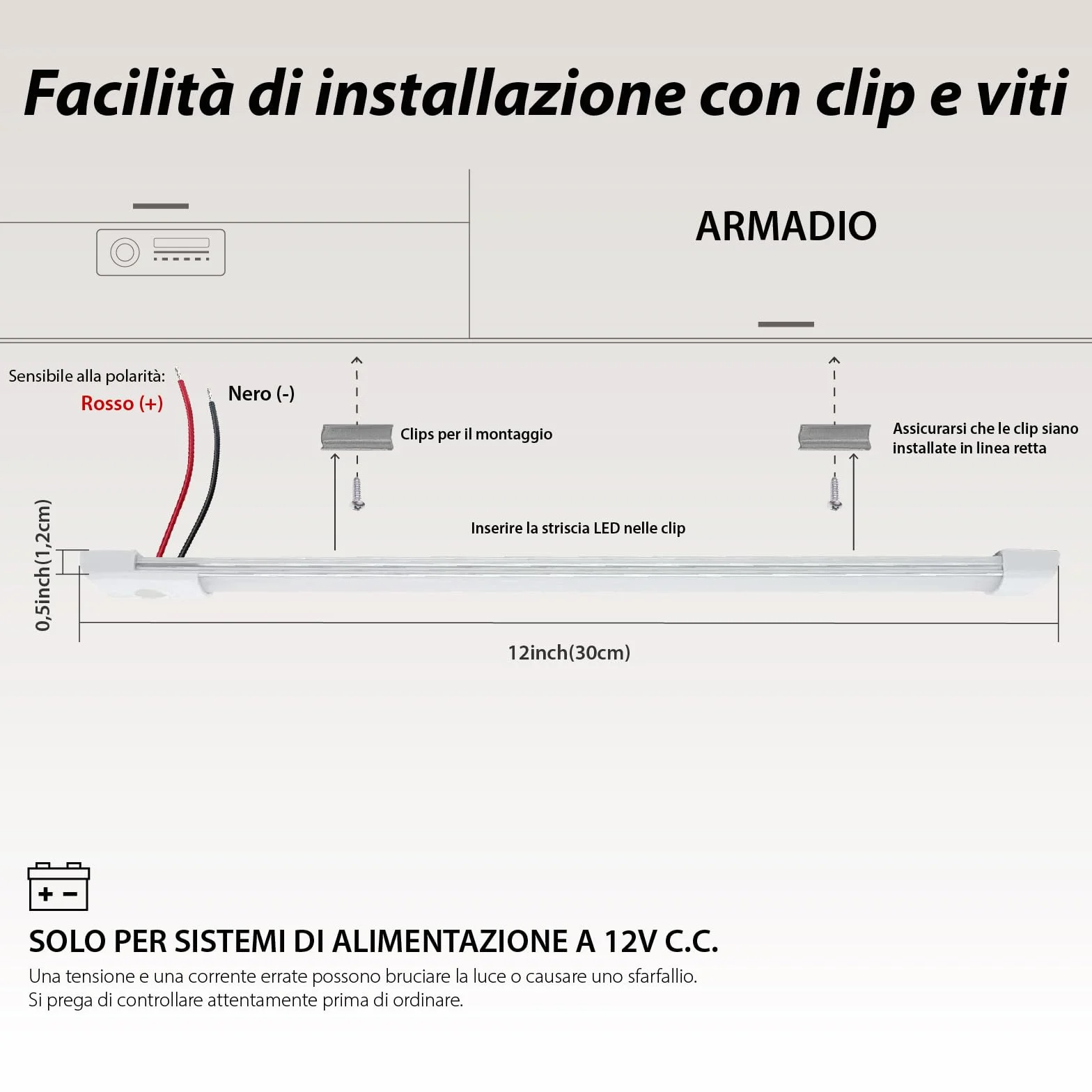 Dream Lighting Barra LED 12V 30cm 300LM 3000K 5,6W Dimmerabile Luce LED Calda per Camper Barca Furgone Caravan