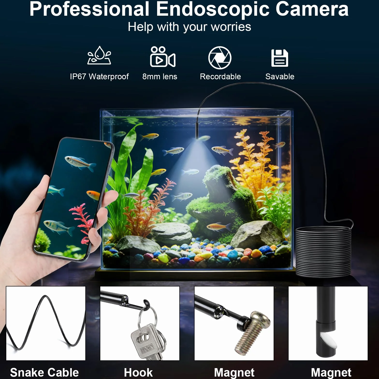 Endoscopio per Smartphone 1920P HD IP67 Impermeabile con 8 LED 32.8ft/10m