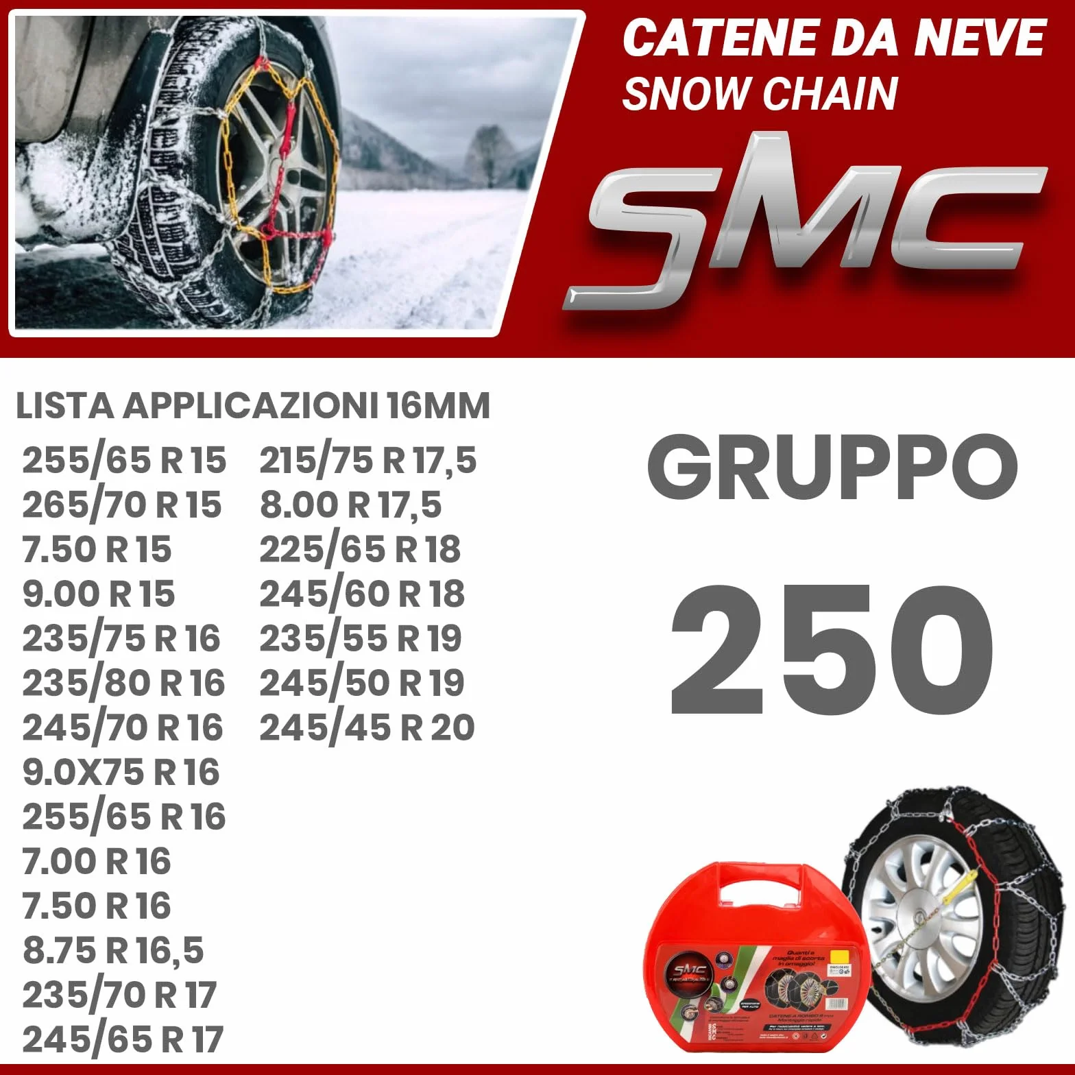 Catene da Neve OMOLOGATE O-Norm TUV SMC 16mm Pneumatici 235/55 R19