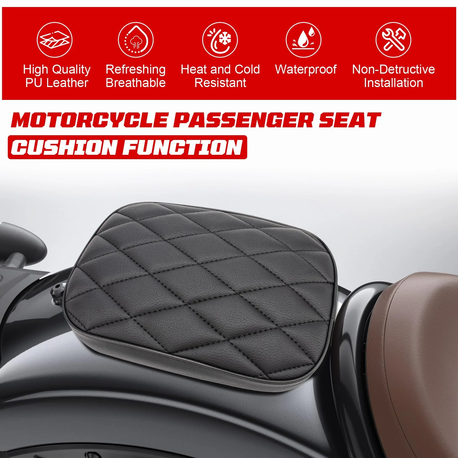 Sellino per passeggero moto, cuscino posteriore per moto, cuscino posteriore con 8 ventose compatibile con Harley Sportster XL 883 1200 Dyna per Softail Touring Cruiser Chopper Custom