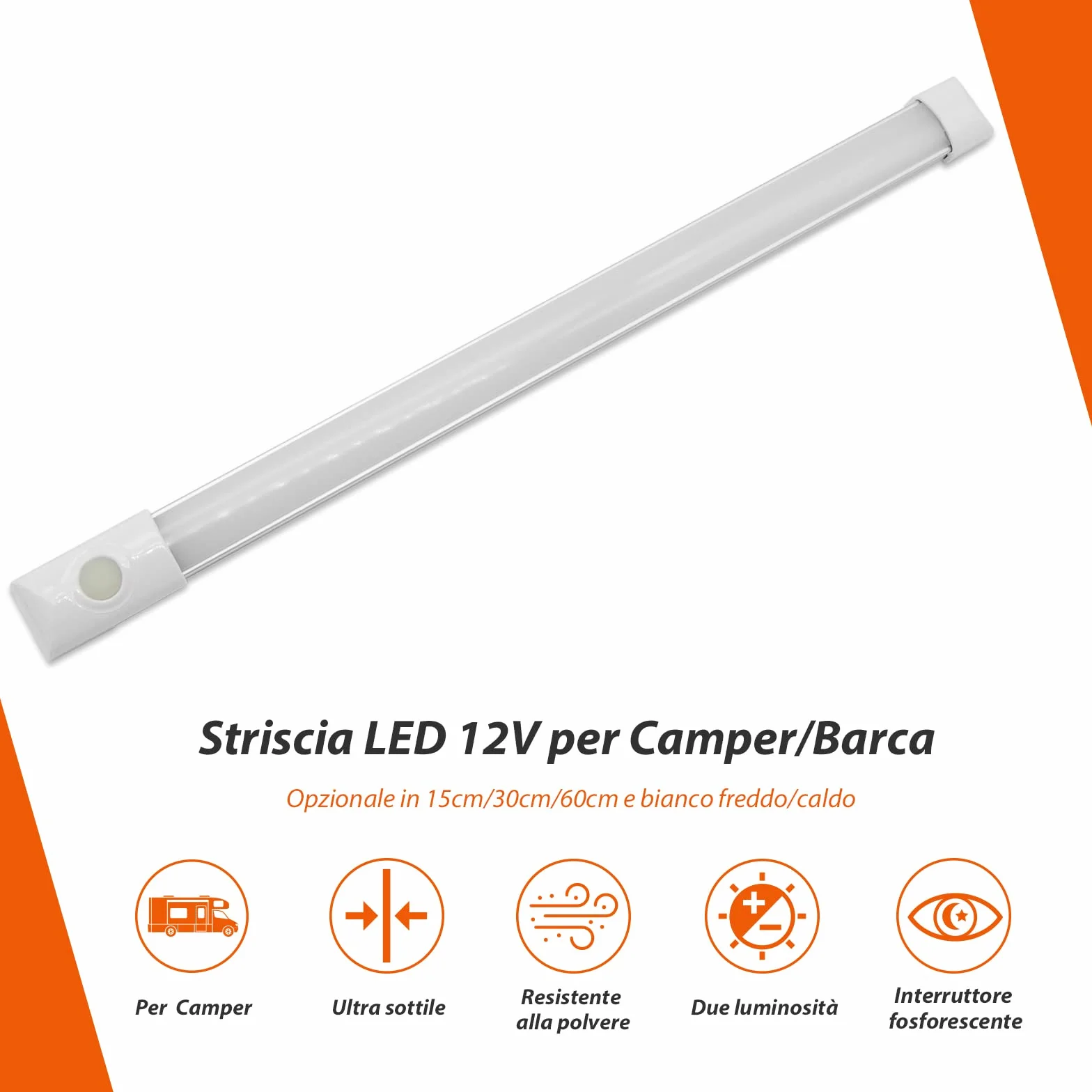 Dream Lighting Barra LED 12V 30cm 300LM 3000K 5,6W Dimmerabile Luce LED Calda per Camper Barca Furgone Caravan