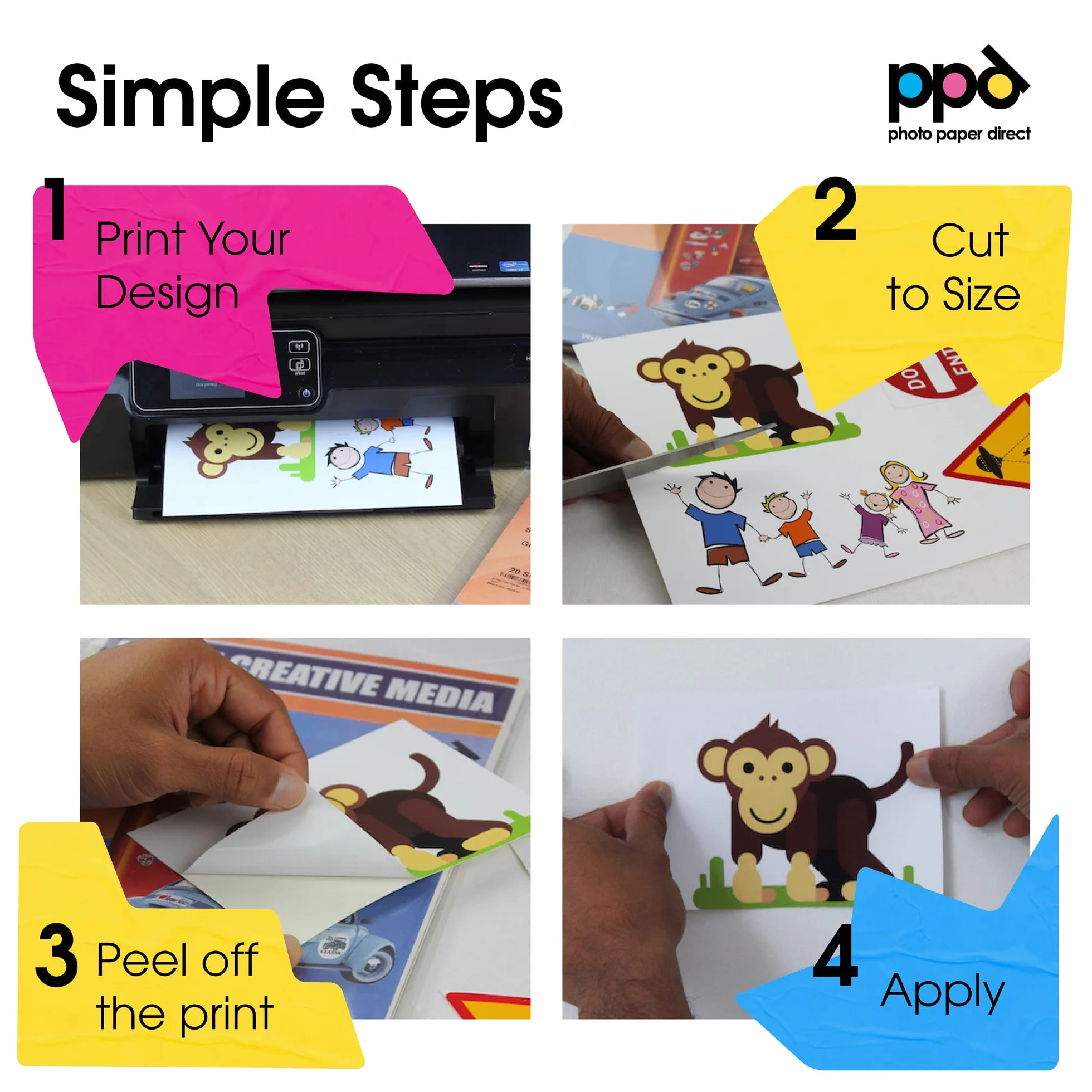 PPD A4 40 Fogli Di Carta Vinile Autoadesiva Opaca Per Stampanti Inkjet - Sticker Bianco - PPD-38-40