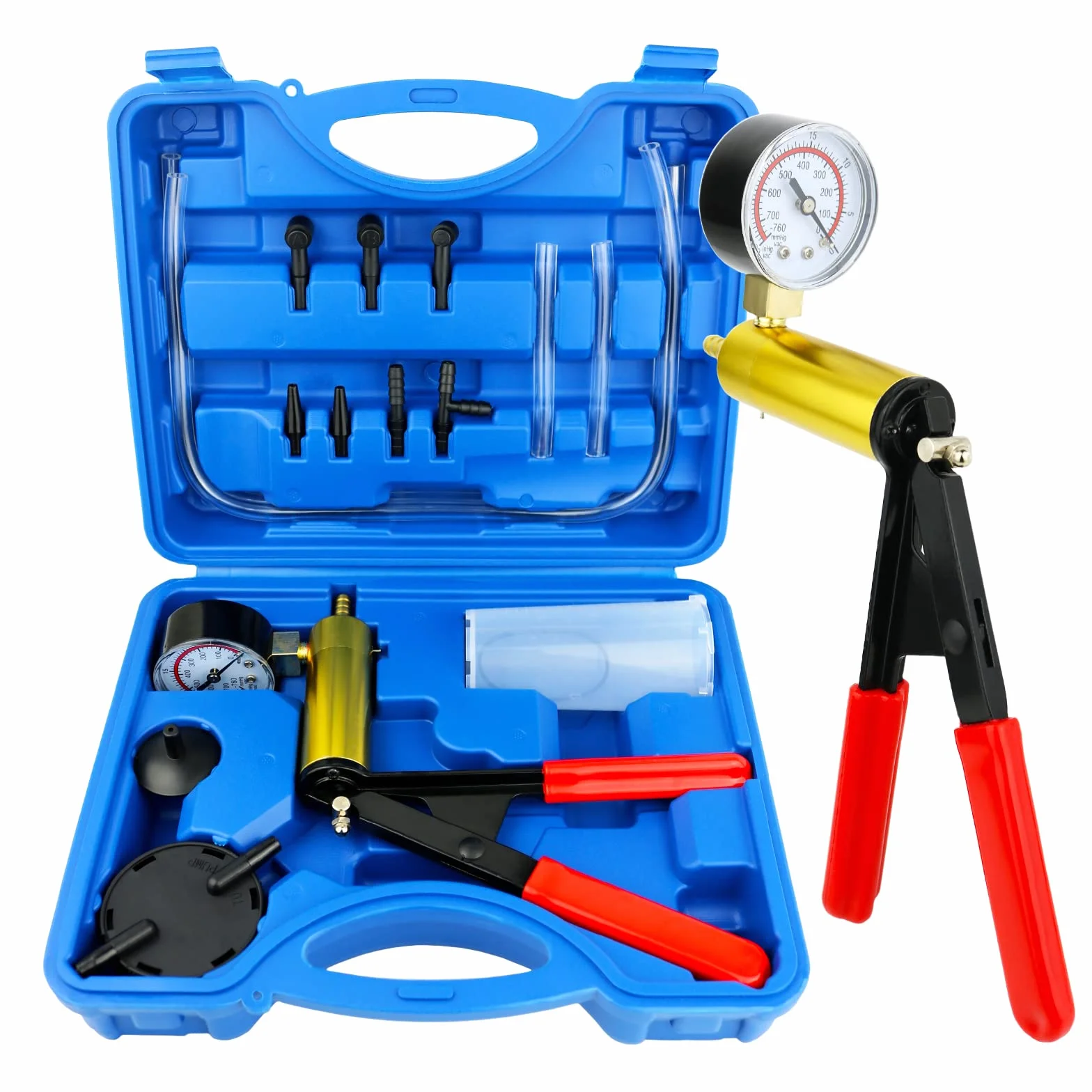 Tester per Pompa a Vuoto per Spurgo Freni, 17pcs Kit Auto Freno con Indicatore di Vuoto 760 mm HG