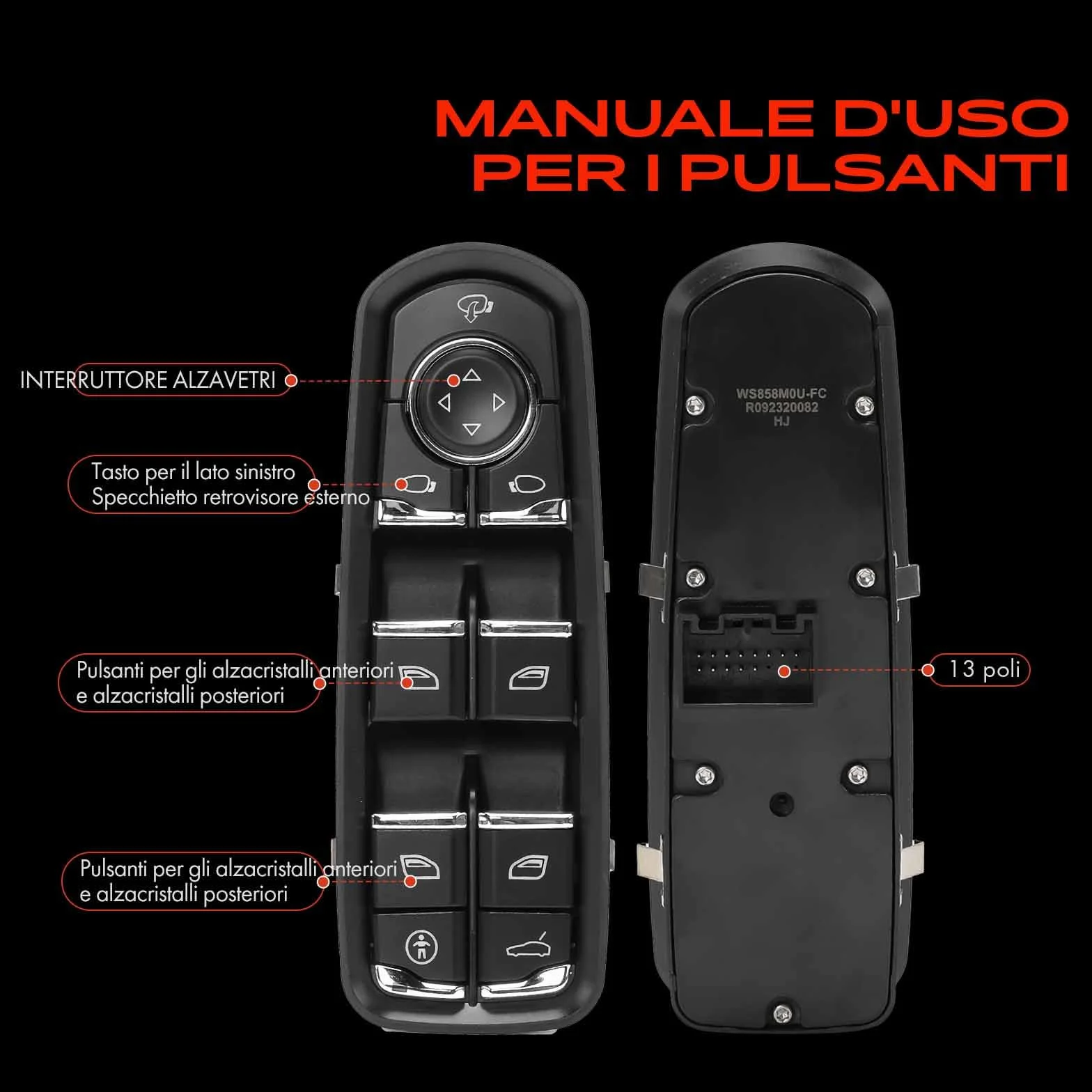 Frankberg Interruttori alzacristalli Compatibile con Cayenne 92A Macan 95B Panamera 970 7PP959858AFDML