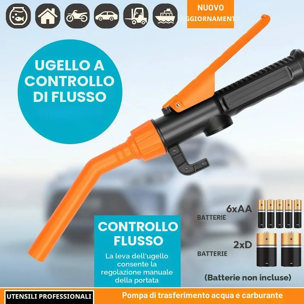 Pompa a benzina elettrica portatile a batteria per tanica, pompa a trasferimento liquido diesel a sifone