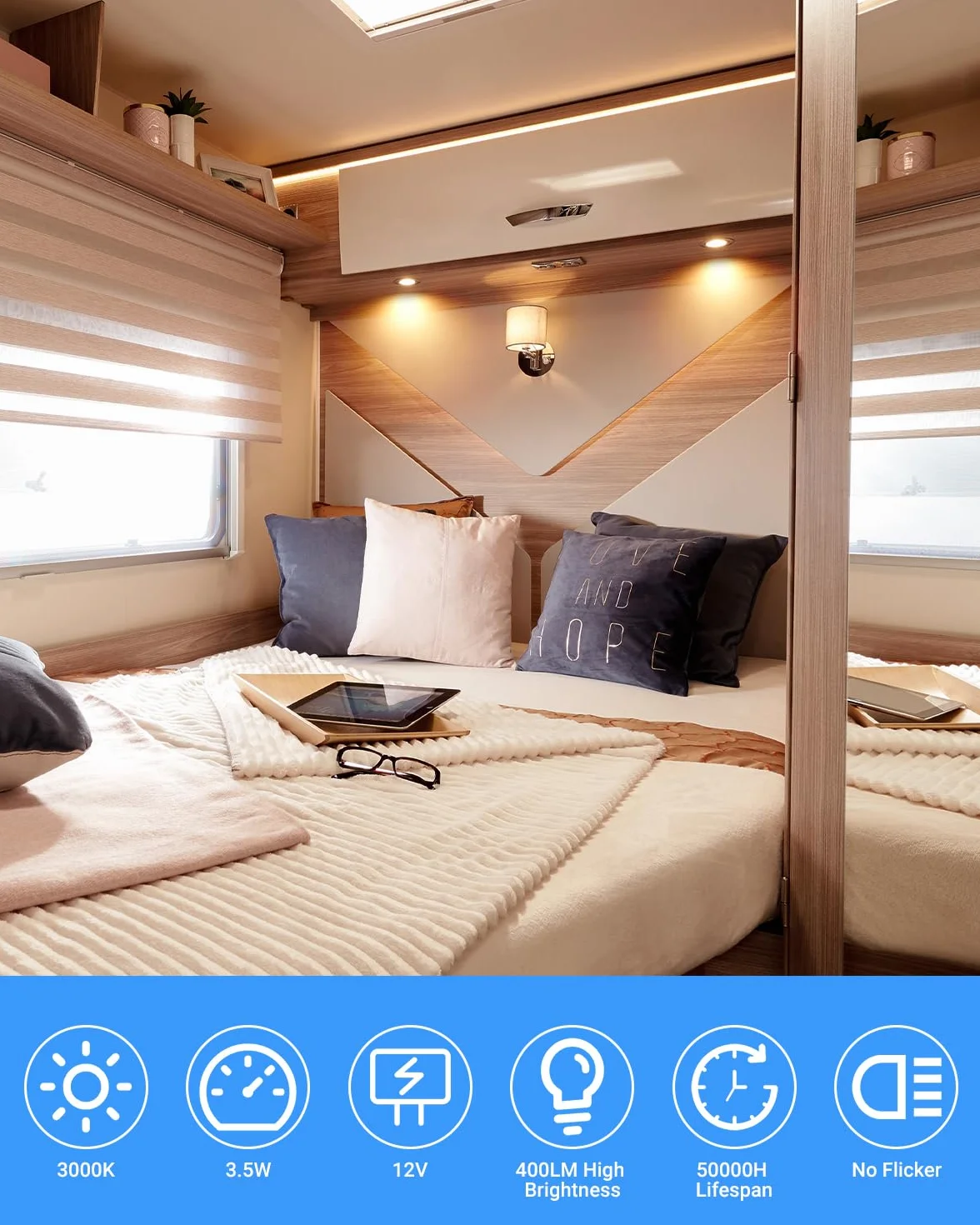 SUPAREE 6 Pezzi Luci LED Camper 12v Interno Faretti 12 Volt LED da Incasso 3000K 400LM 3.5W per Roulotte