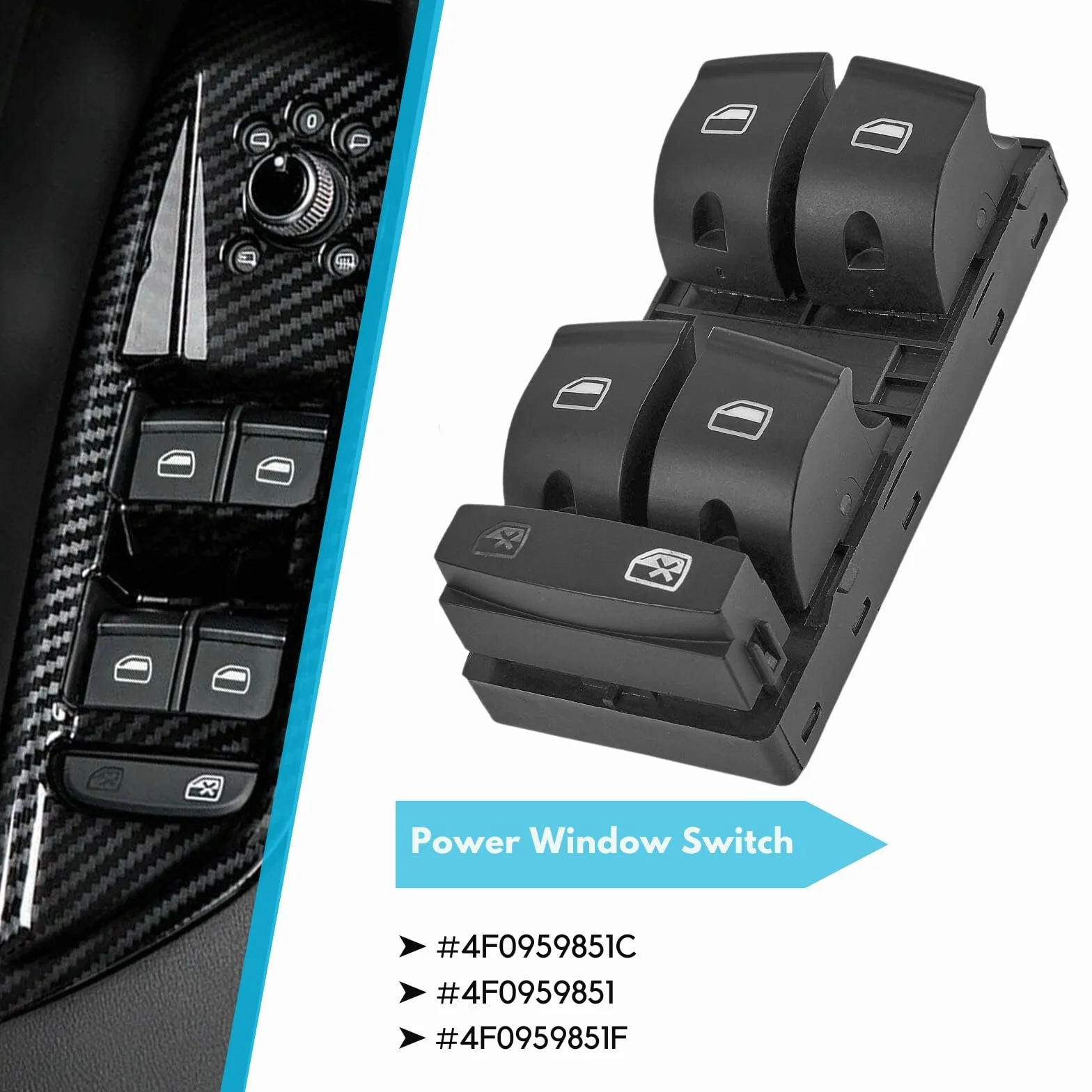 Interruttore Alzacristallo 4F0959851F Compatibile con Audi A3 S3 A6 S6 RS6 Q7 Porta Anteriore Sinistra