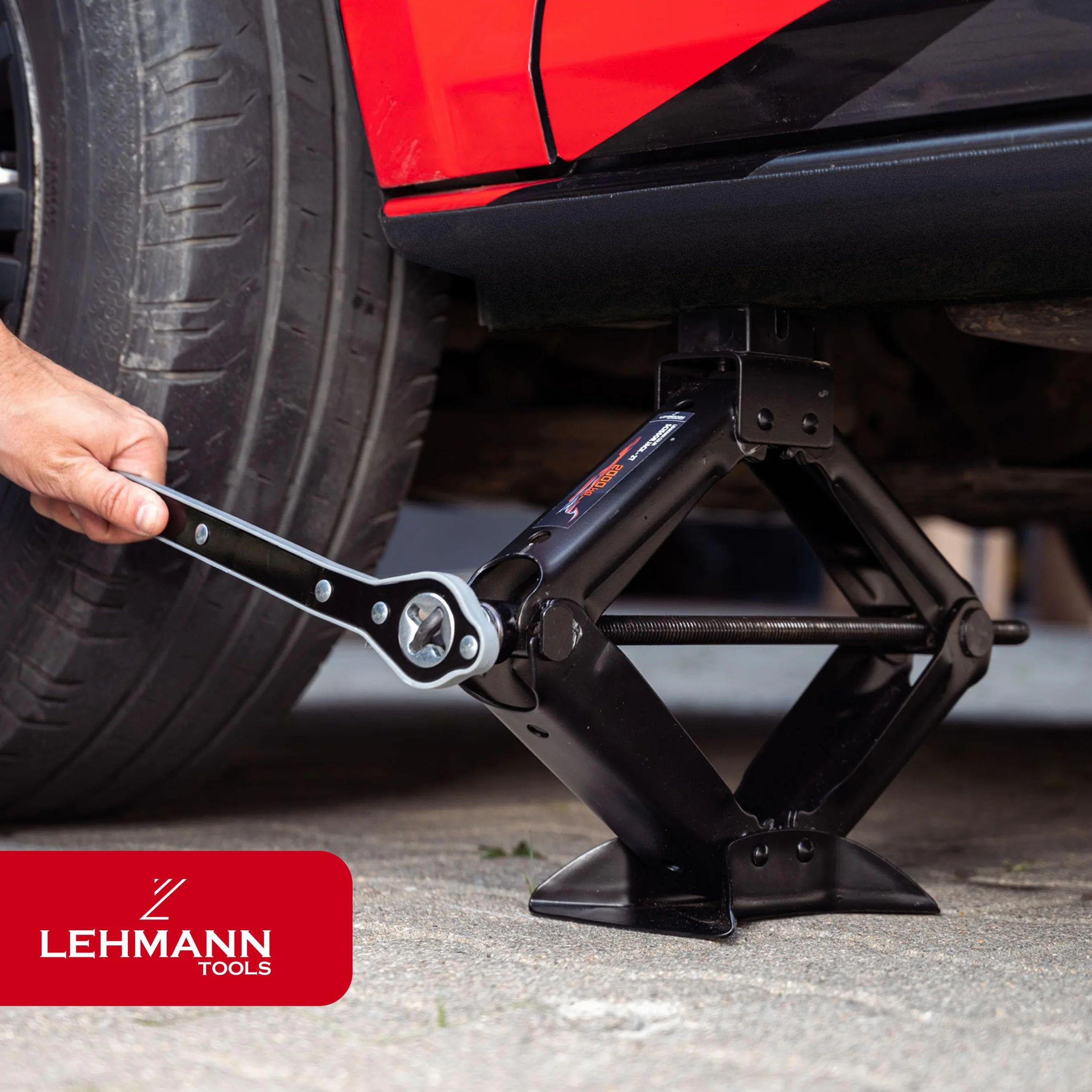 LEHMANN Cric Auto 2T – Cric a Forbice Regolabile 120–420mm con Chiave a Cricchetto