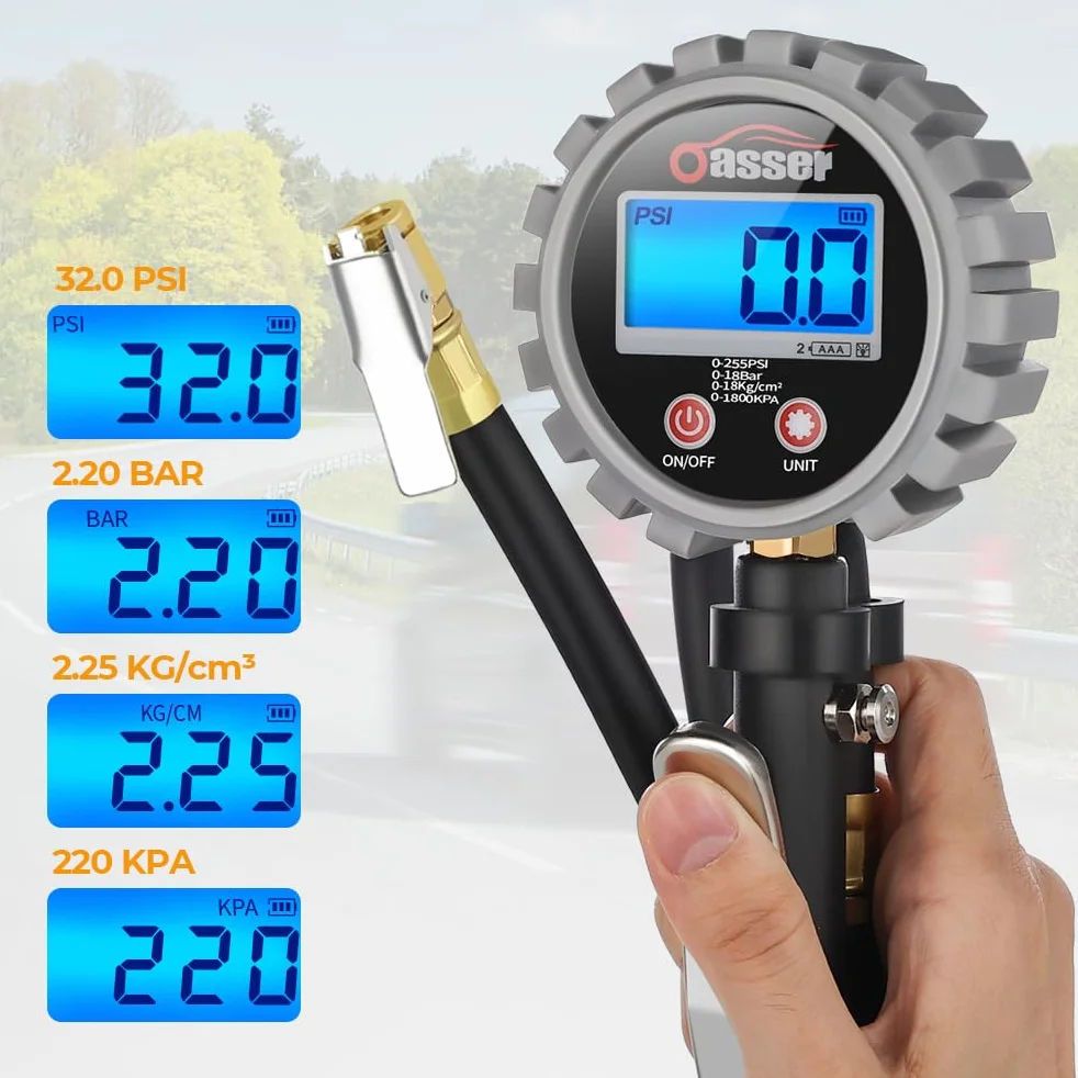 Oasser Misuratore Di Pressione Per Pneumatici Digitale Gonfiatore Pneumatici 255 Psi Tester Digitale Della Pressione Dei Pneumatici Attacco Standard Us&Eu