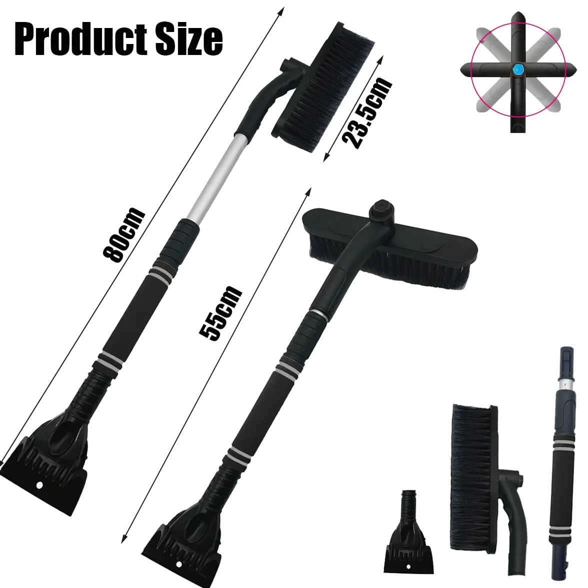 Spazzola Neve Telescopica 3 in 1 Raschietto Ghiaccio per Parabrezza Auto SUV Camion Nero