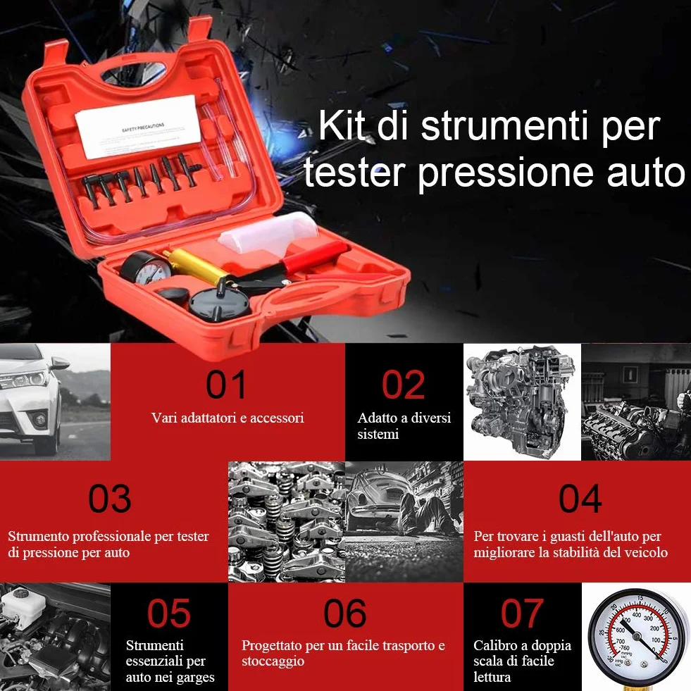 Kit Spurgo Freni 17pcs Tester Pompe a Vuoto per Autoveicoli