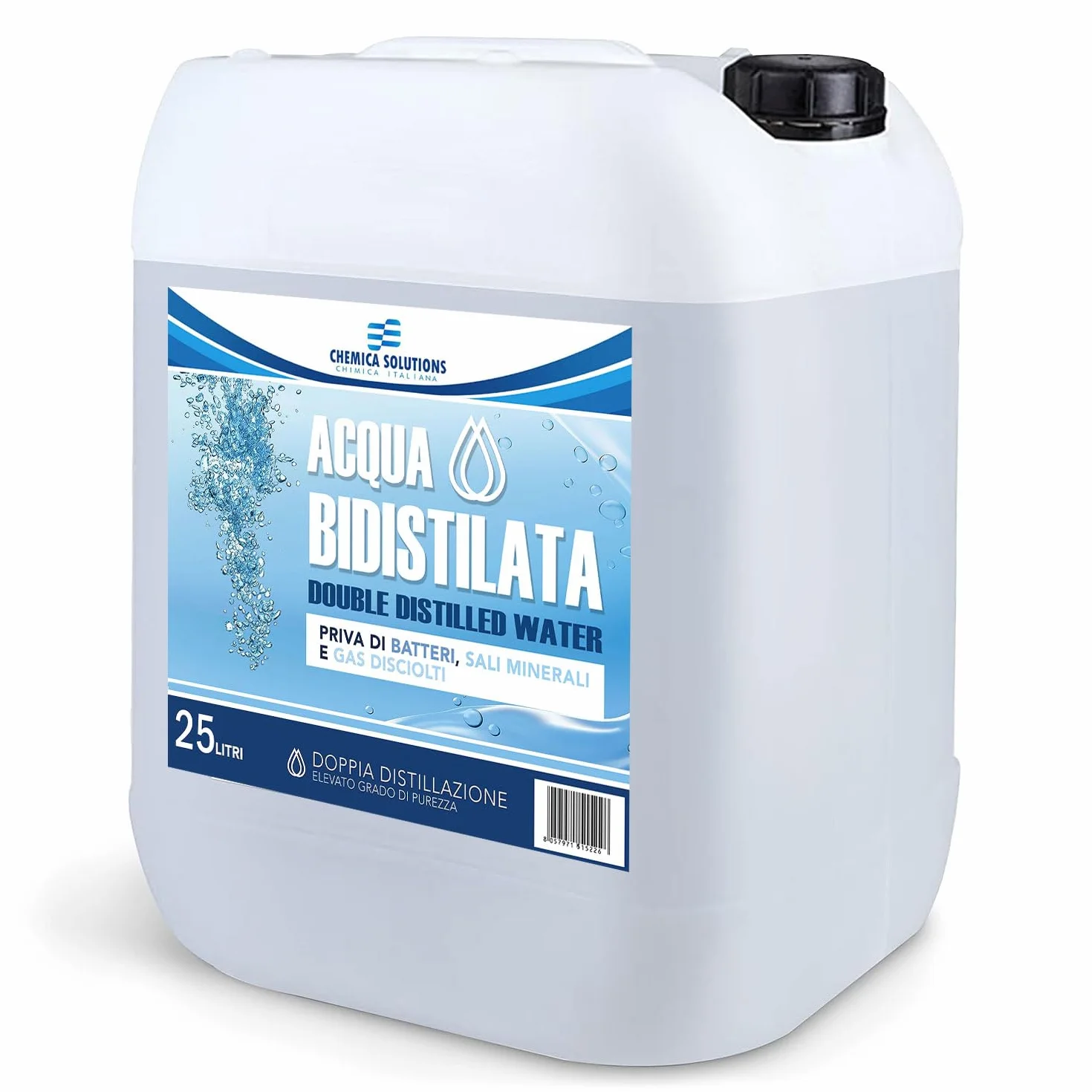 Acqua Bidistillata Pura 25 Litri Tanica per Uso Industriale e Clinico Demineralizzata per Ferri da Stiro