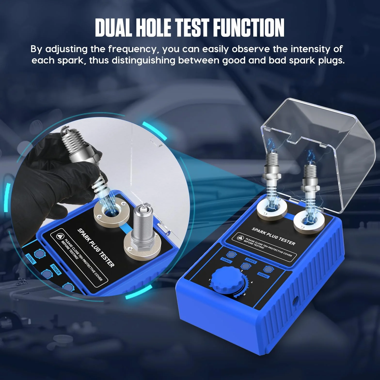 PLAYOCCAR Tester per candele Accensione 220V - Rivelatore Candele per Auto 12 mm, Frequenza Regolabile 0~6000RPM 12 V