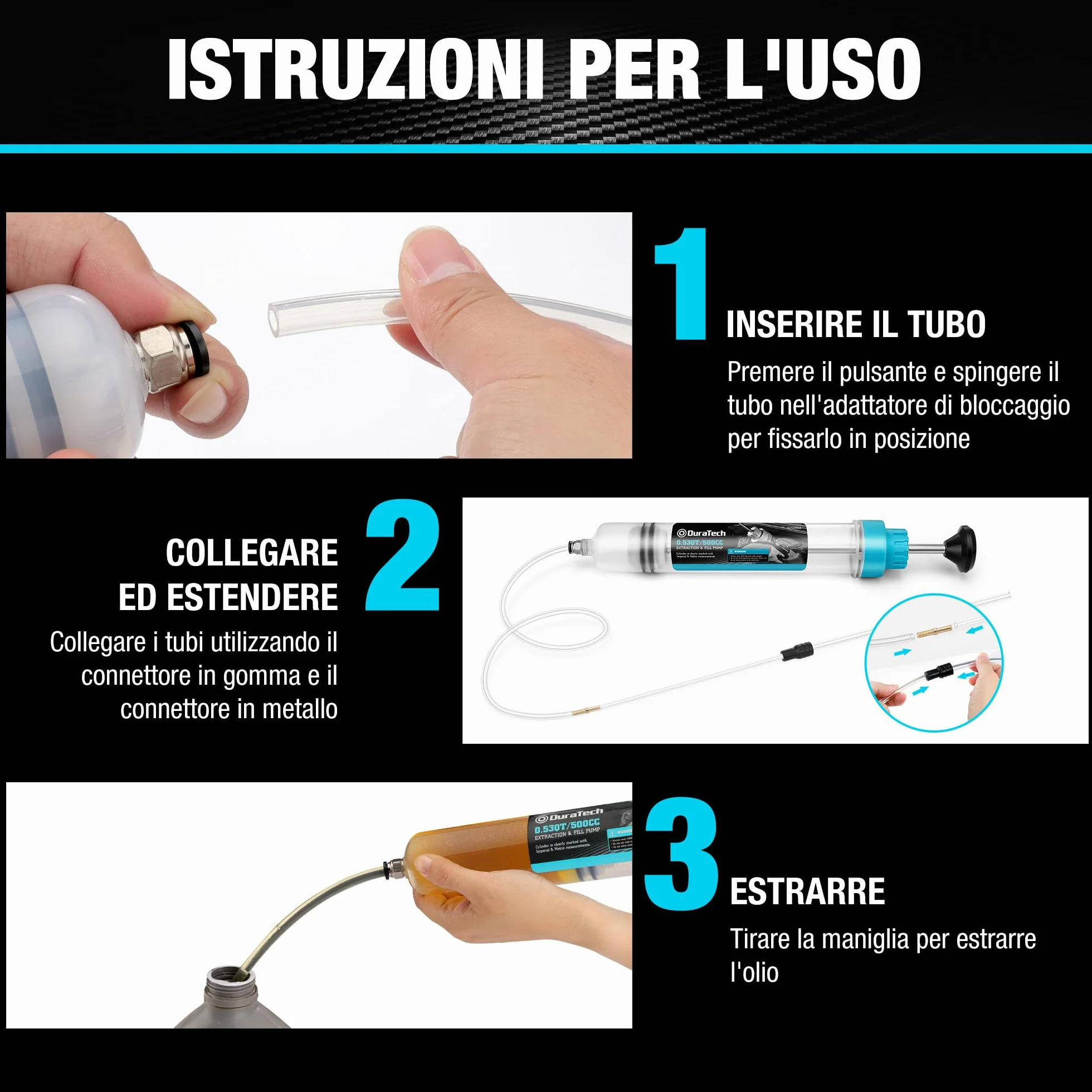 DURATECH Siringa Olio 500 ml, Estrazione Olio Motore, Siringa Cambio con Tubo Prolunga, Aspirazione Manuale