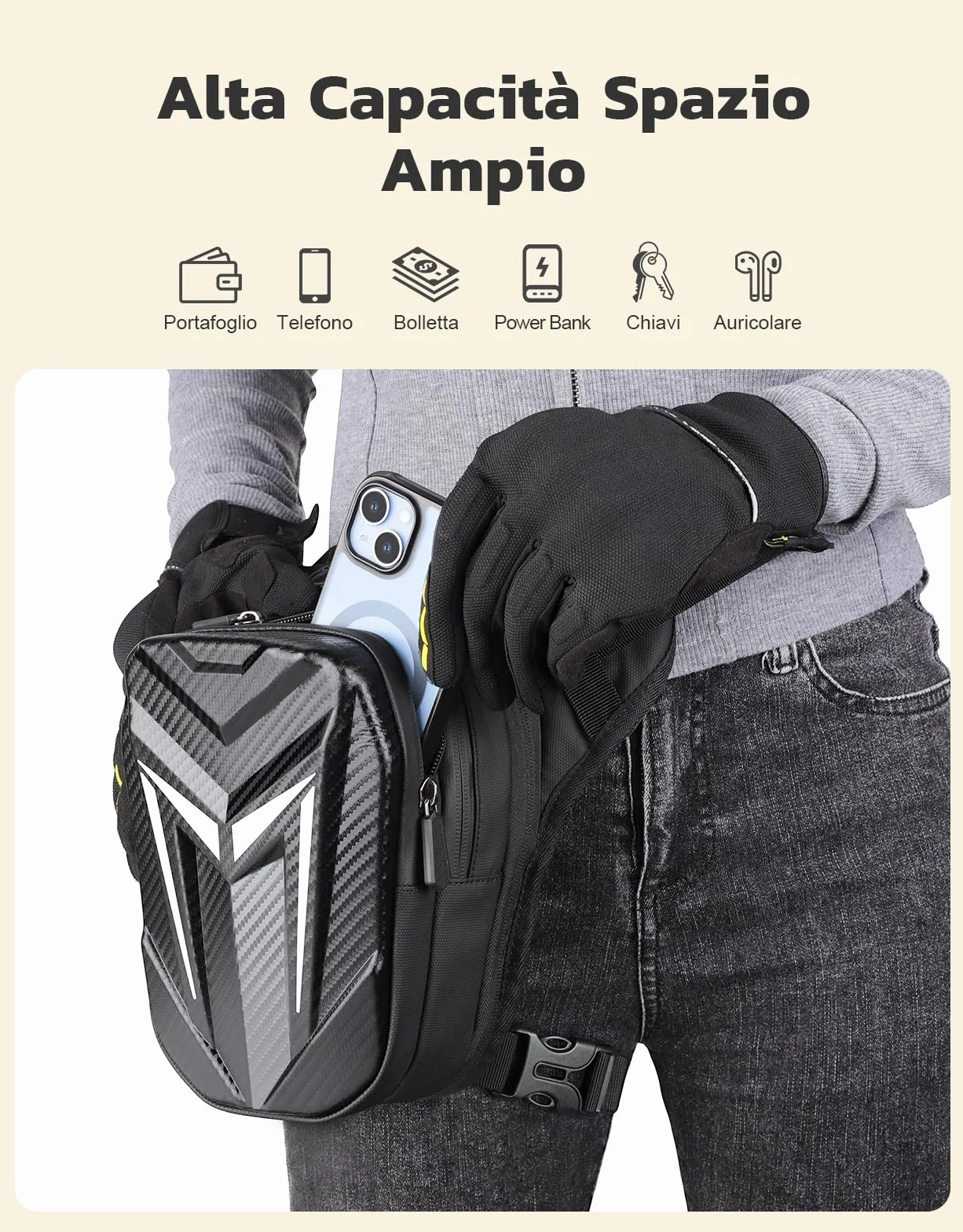 Mohard Marsupio Moto Espandibile EVA Borsa Cintura Cosciale Regolabile Borse Serbatoio Moto Striscia Riflettente