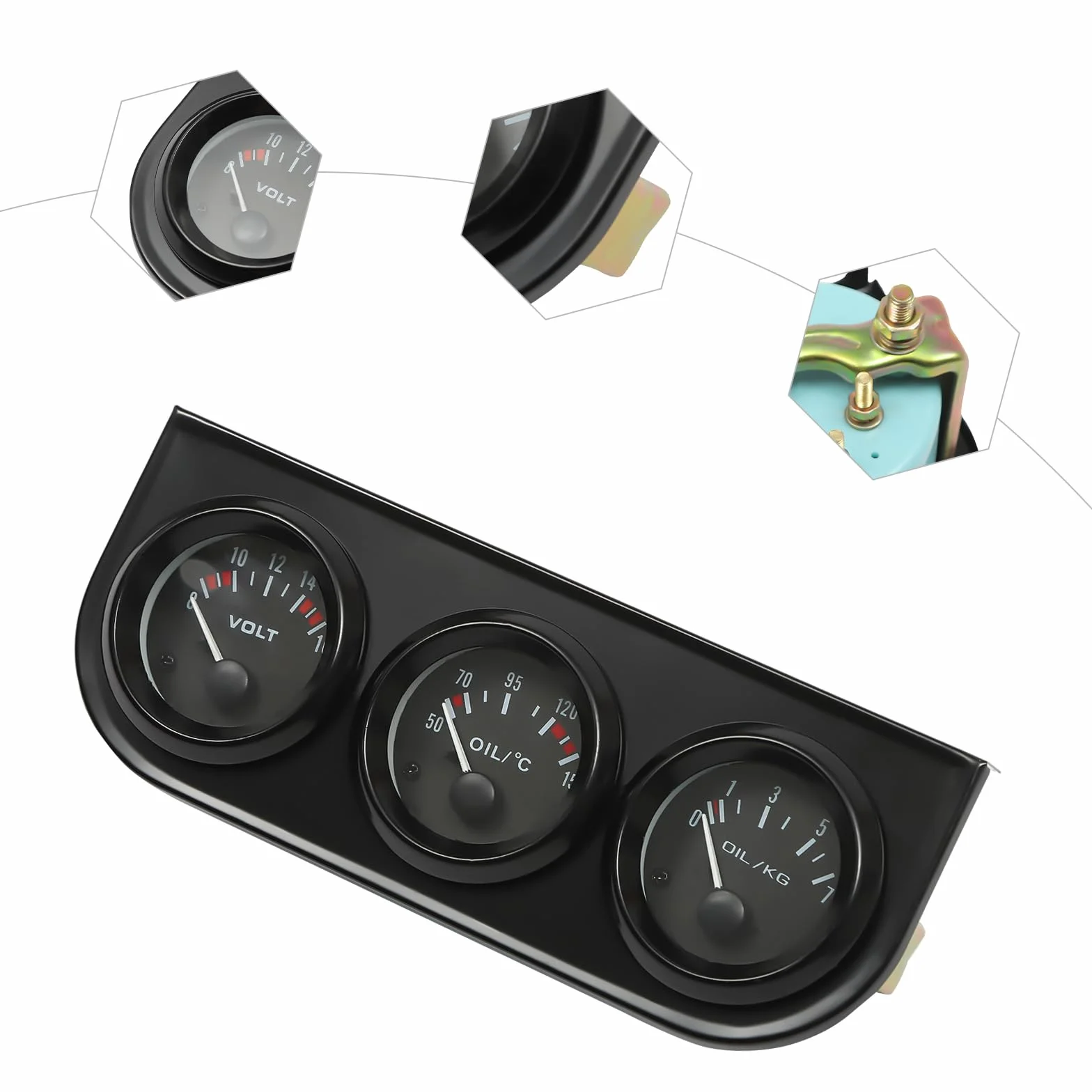 3 in 1 strumenti per auto, temperatura dell'olio, indicatore di voltaggio, per veicoli da 8 a 16 V, facile lettura