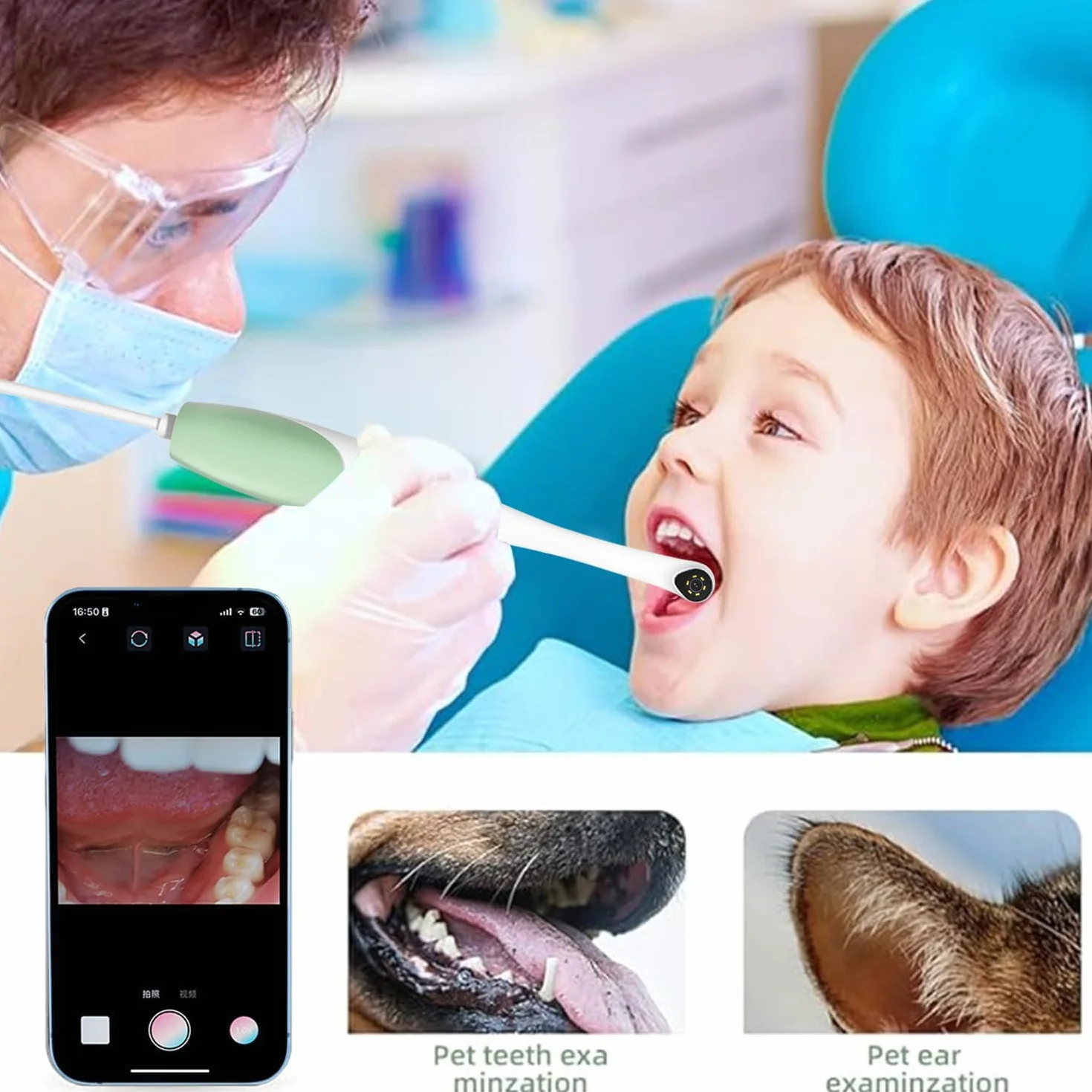 Endoscopio Orale 1920P HD Telecamera Dentale con 8 Luci LED Regolabili per Android e PC