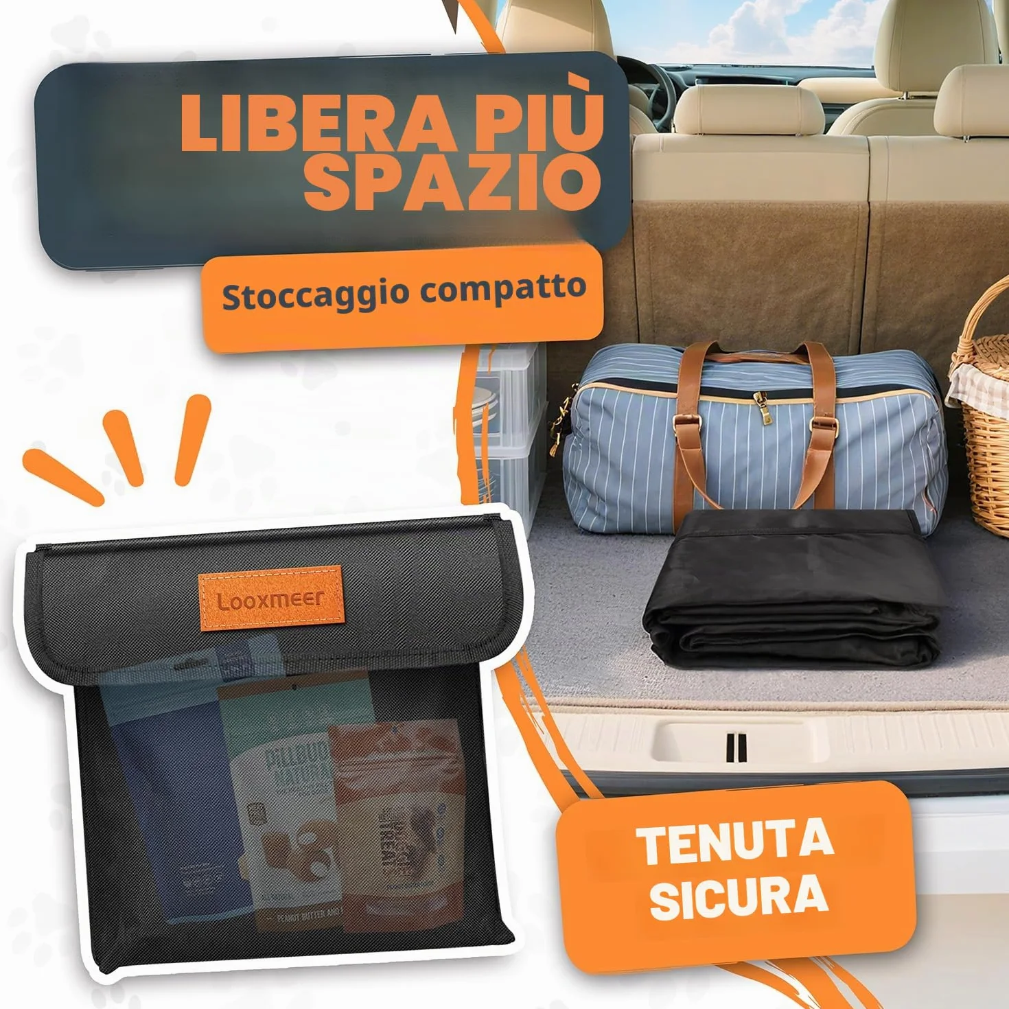 Protezione Bagagliaio Auto per Cani, Telo Auto per Cani con Tasca, Protezione Laterale e Paraurti, Impermeabile Antistrappo Antiscivolo, Universale per Auto, SUV, 183 x 104 cm, Nero(Leggero)