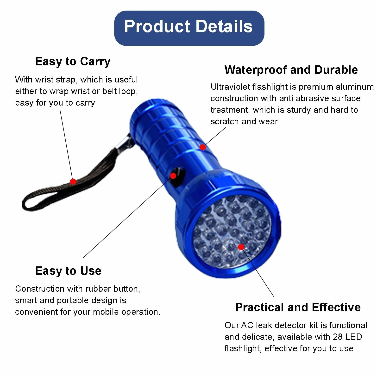 Kit rilevatore di perdite AC per auto con torcia e occhiali fluorescenti