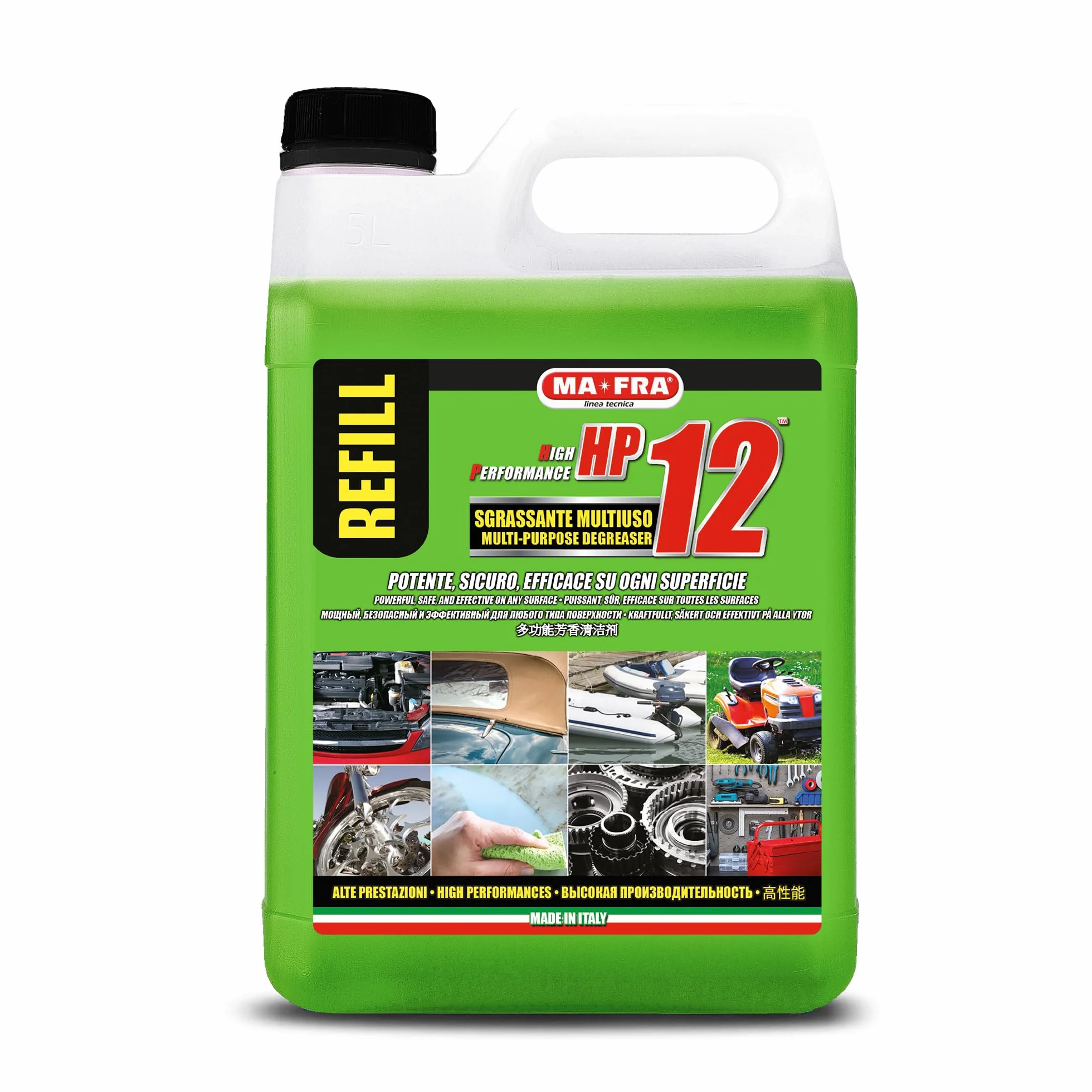 Ma-Fra, HP12, Sgrassatore Universale Multiuso con Formula Attiva, Adatto a Tutte le Superfici, Potente e Sicuro sulle Parti Trattate, Ideale per Pulizia Auto, Moto e Camper, Formato 4500ml, P0849