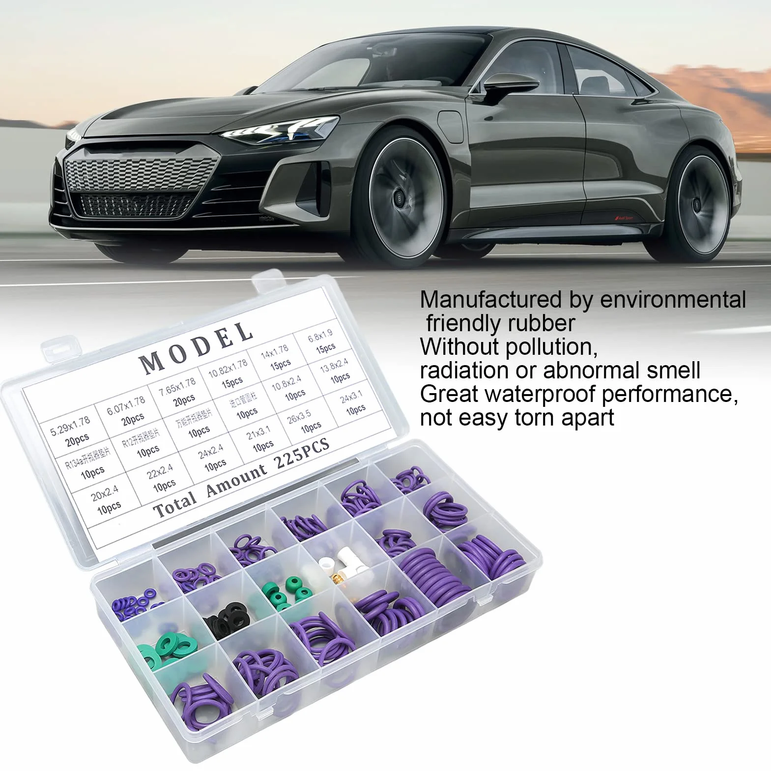 Kit di Guarnizioni per di Aria Condizionata 225PCS Set di Guarnizioni O-ring per Condizionatore D'aria per Auto Assortimento di 14 Misure con Distanziatore a Rondella per