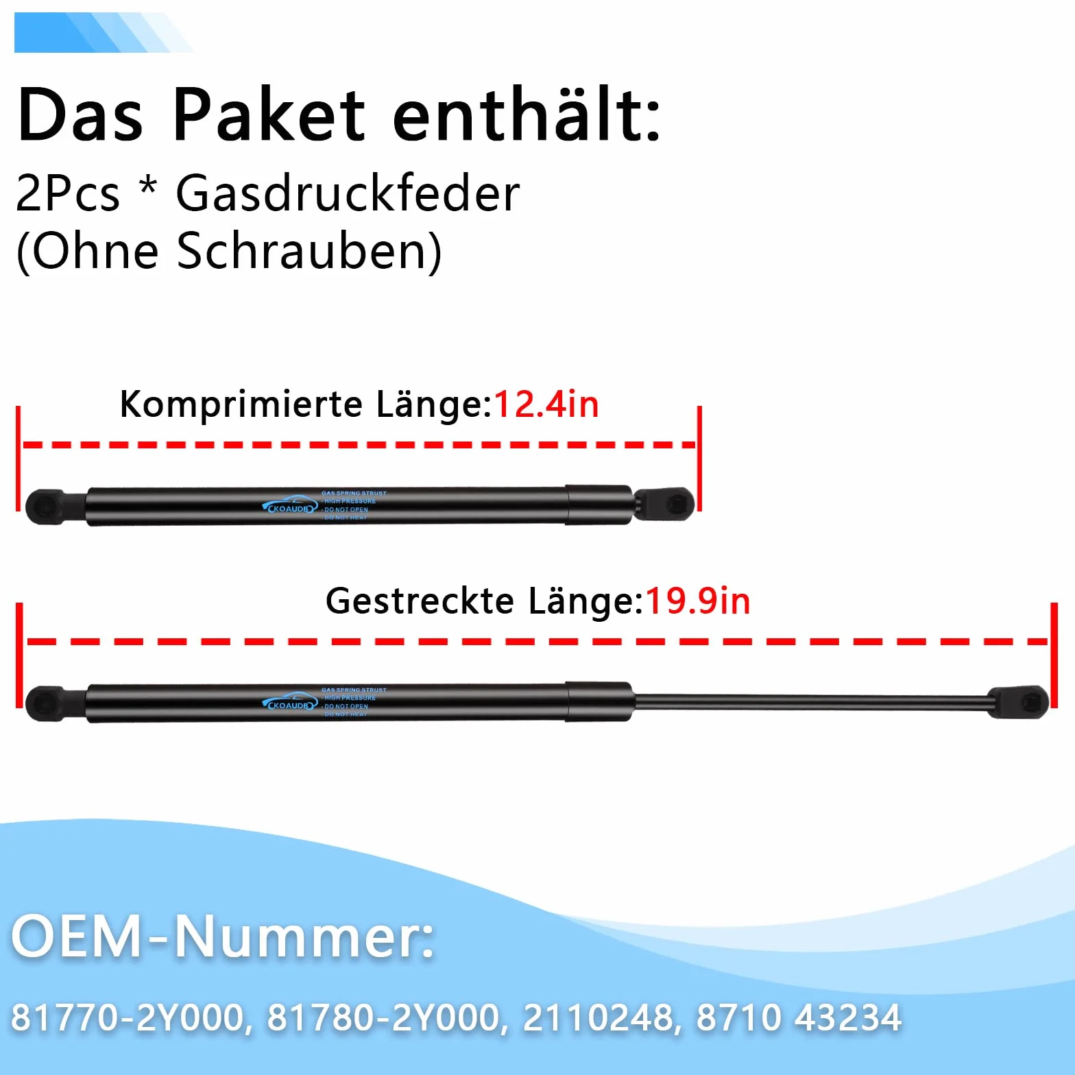 2X Pistoni Portellone Posteriore per Hyundai ix35 LM EL EL 2010-2019 Ammortizzatori Posteriori Molle a Gas Pistoncini Portellone Sostituire #81770-2Y000, 81780-2Y000, 2110248, 8710 43234