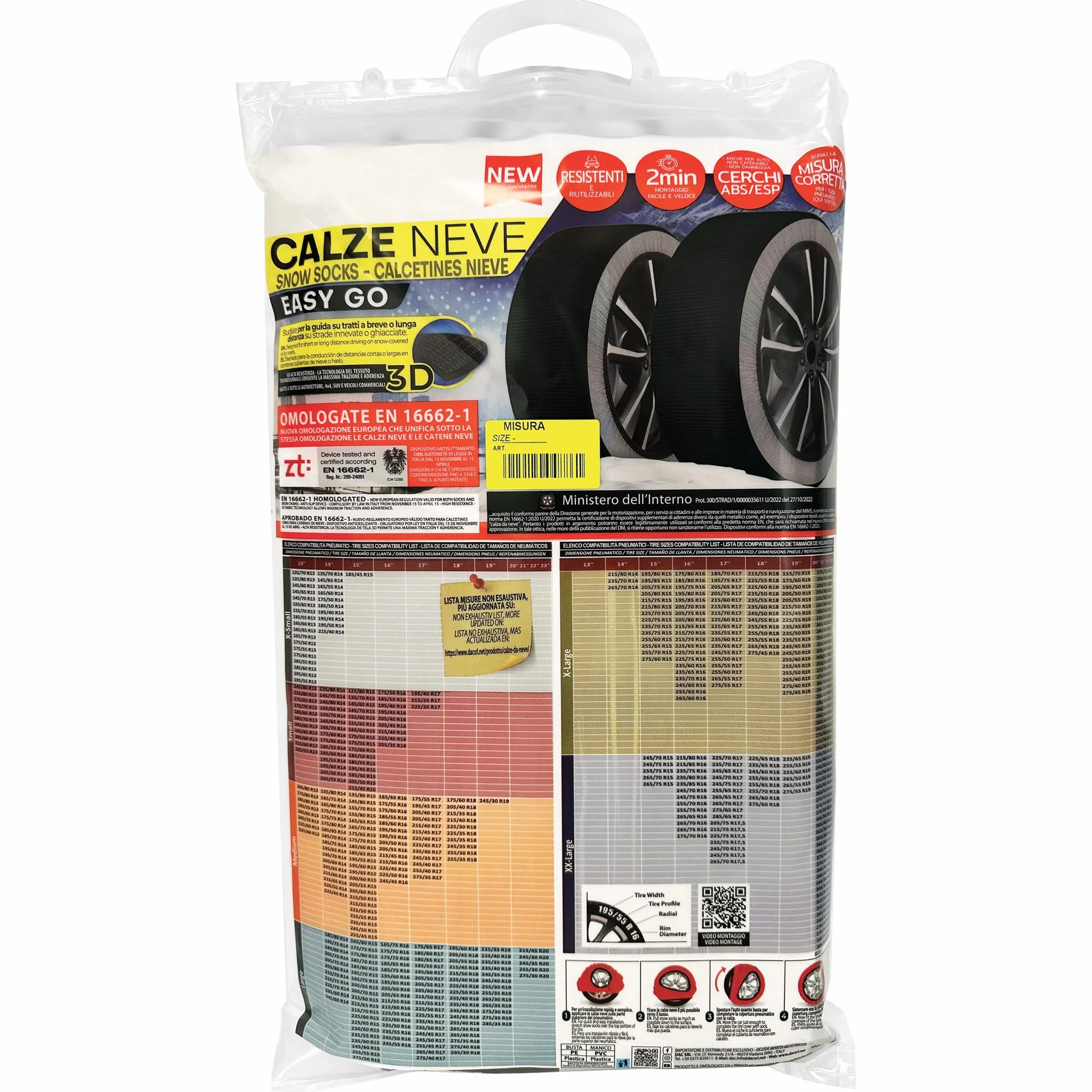 CALZE DA NEVE OMOLOGATE AUTO TAGLIA L EASY GO PNEUMATICI 215/55R17