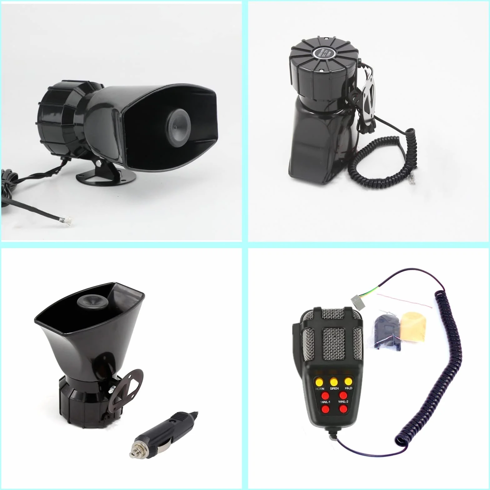 Clacson per Auto Collegare l'Accendisigari 130db Car Horn Amplificatore del Suono di Emergenza Sirena Con Microfono PA 7 Toni per 12V Macchina Barca
