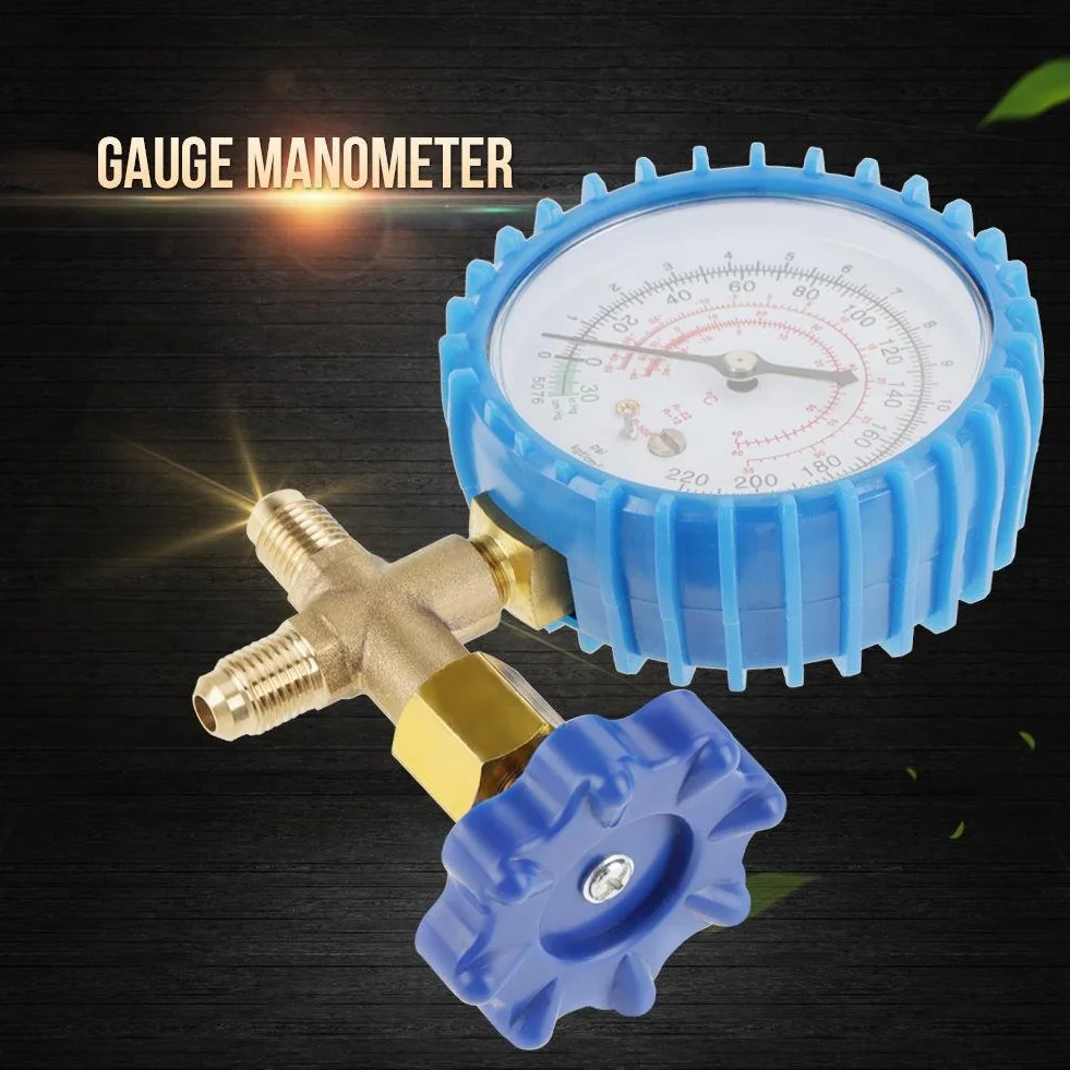 220Psi Manometro d' Aria Refrigerante Adatto per R410A R22 R134A R404A in Blu per Controllare la Pressione con 2 Connettori