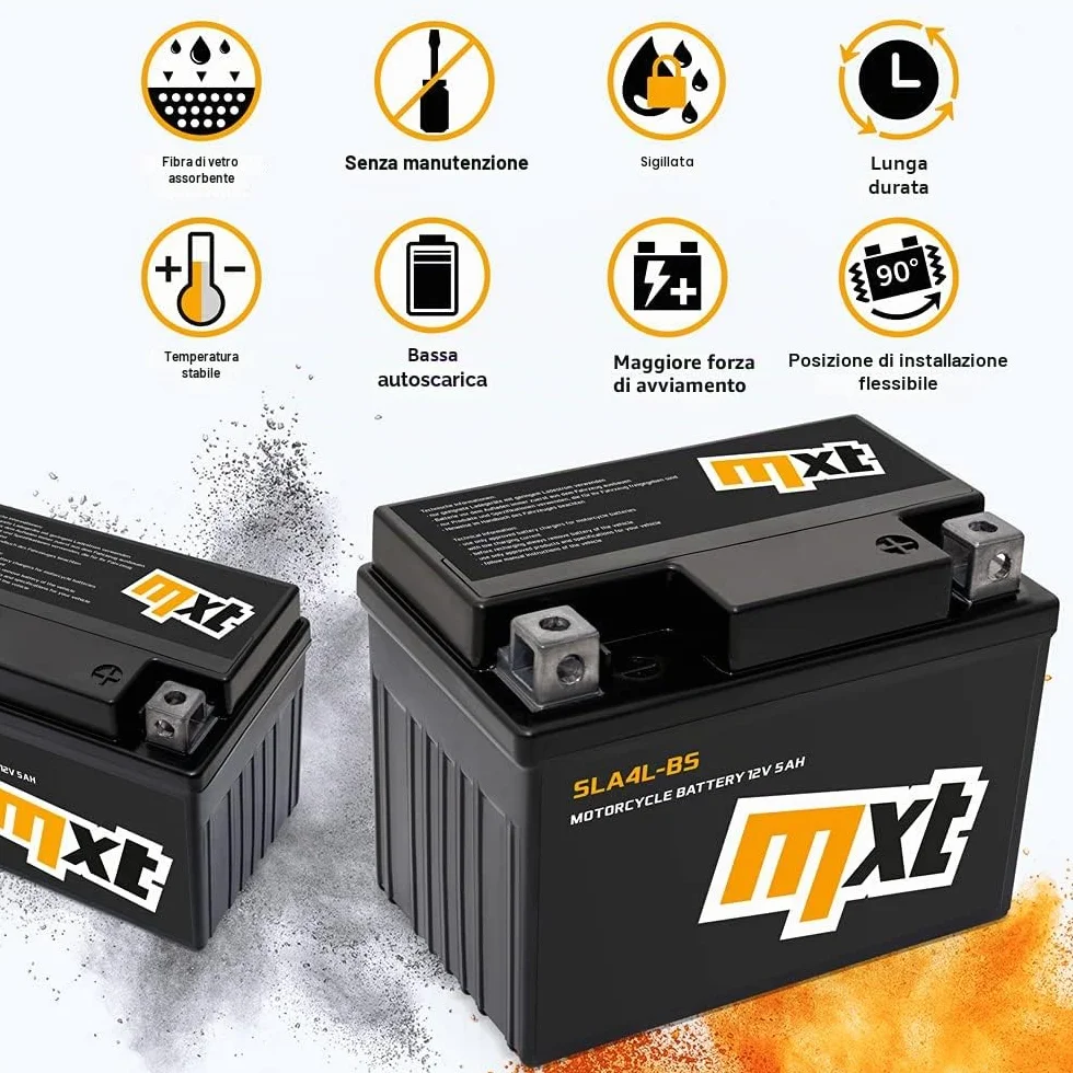 Maxtuned Batteria 12V 5Ah SLA4L-BS YTX5L-BS YB4L-B YTX4-BS Esente da Manutenzione Sigillata