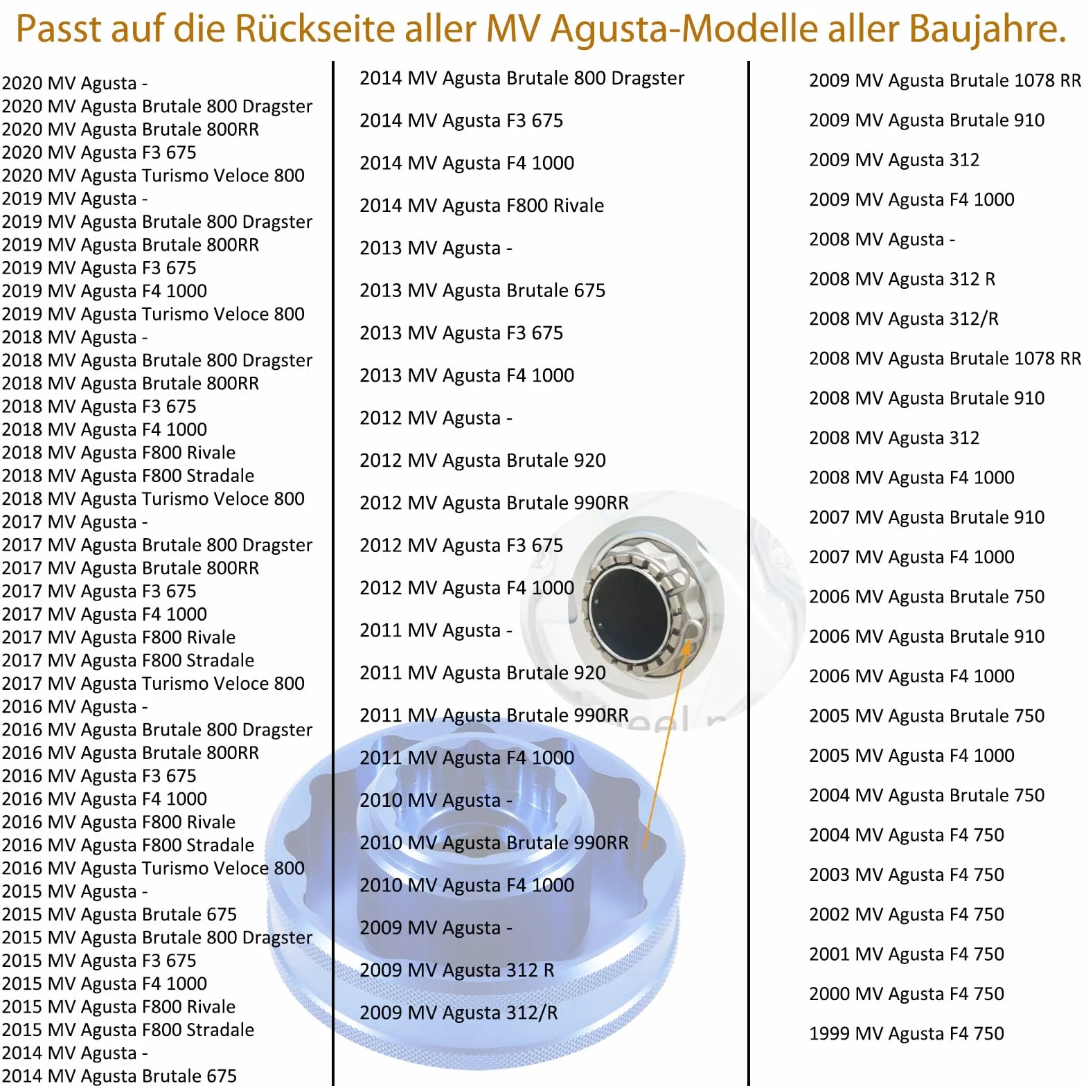 Chiave a bussola poligonale per dadi mozzo MV AGUSTA 56 mm posteriore 26 mm anteriore