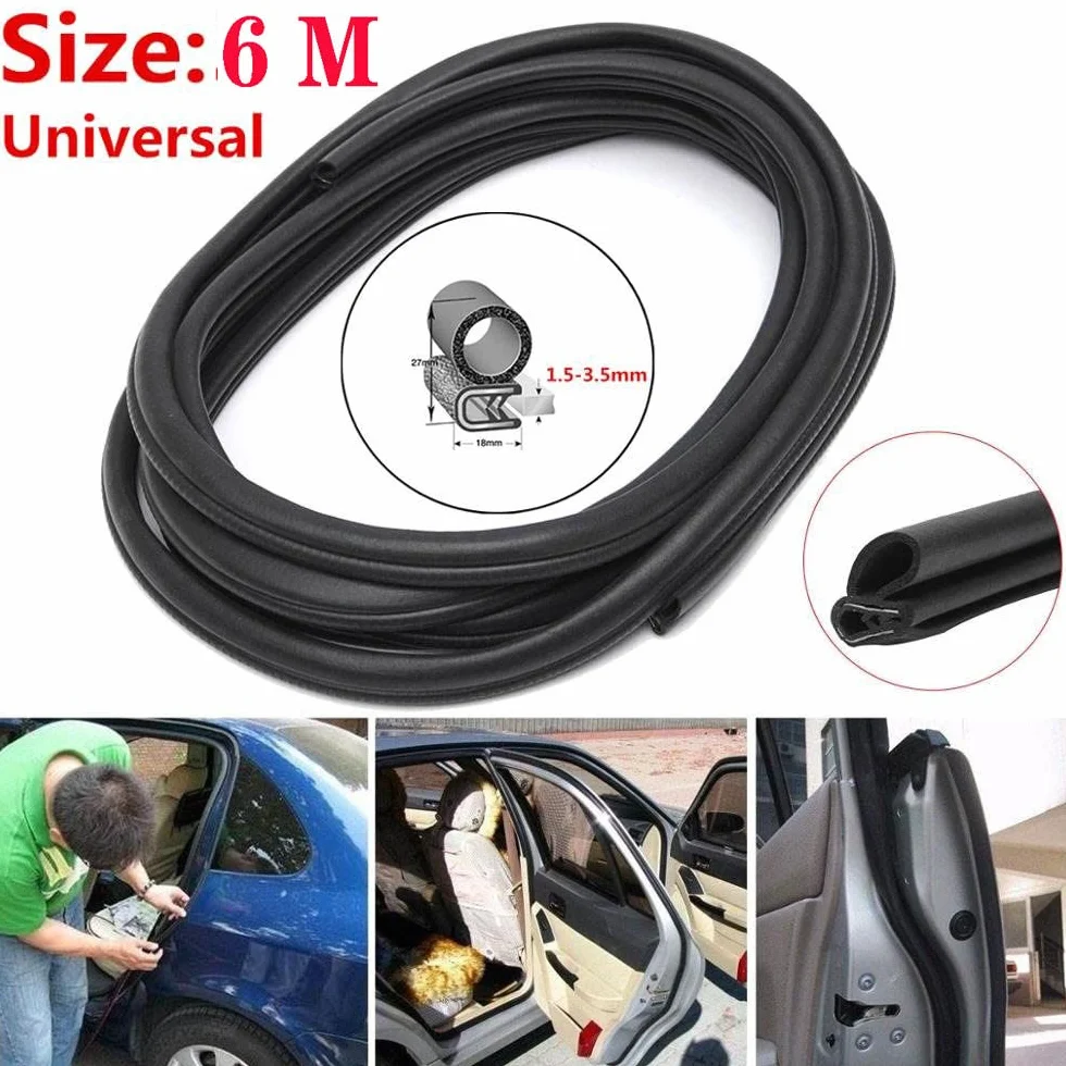 Guarnizione per portiera auto nera da 6 M, guarnizione in gomma per bagagliaio, protezione per guarnizione a labbro per auto, barca, camper, camion…