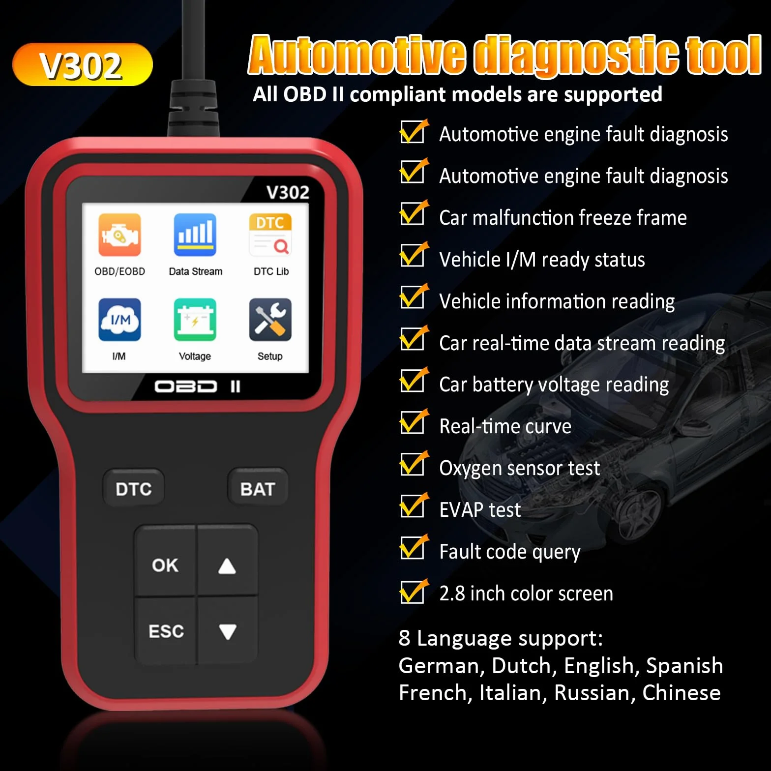 OBD2 Auto Diagnostica Diagnosi-auto Supporta più lingue Diagnostico OBD2 per Multimarca Lettore Errore Motore Auto con Funzioni OBD2 Professionale Diagnostica Per tutti i Veicoli OBDII