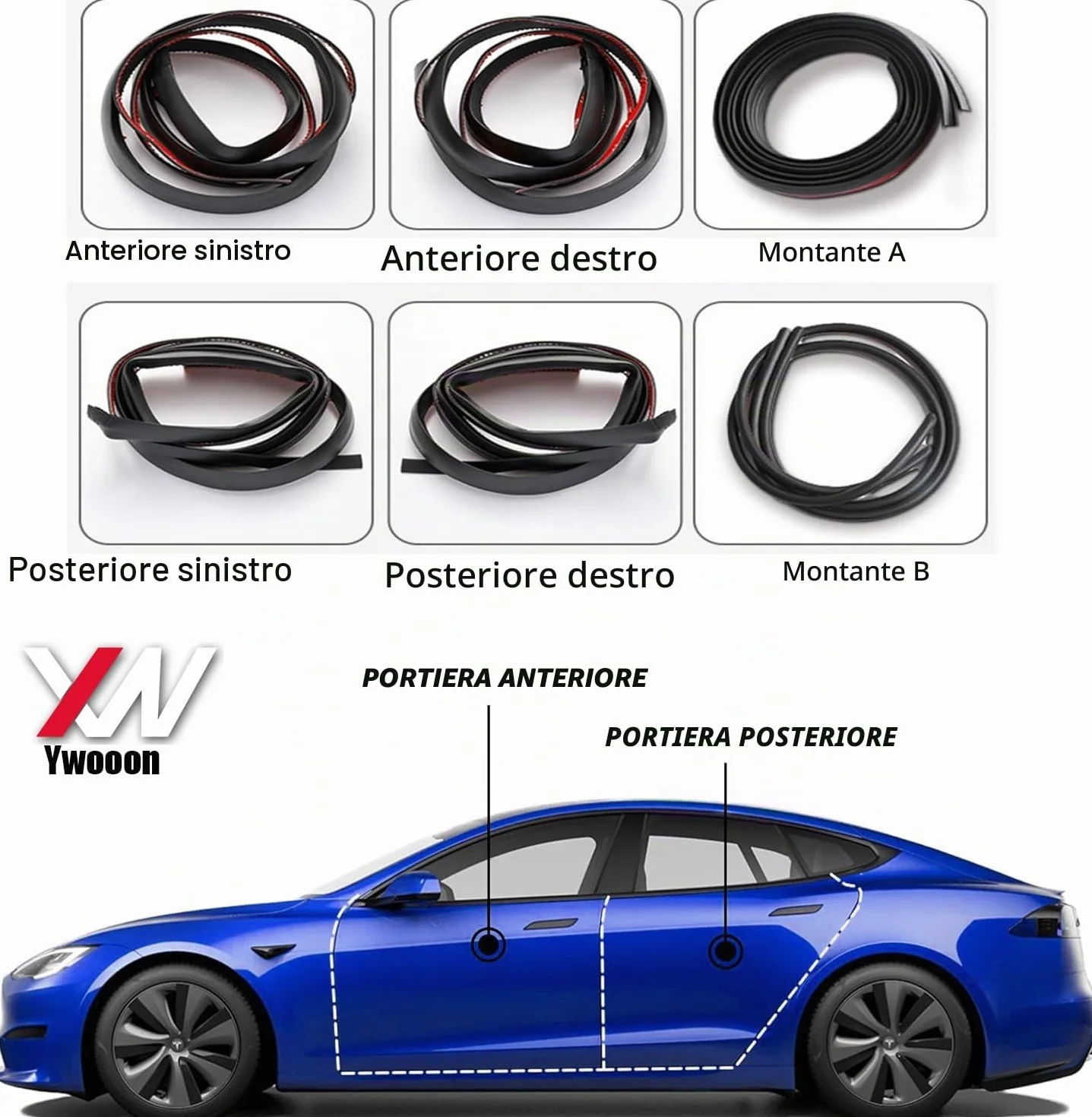 Kit Guarnizioni per Porte per Tesla Model 3 2016-2023, Striscia di Gomma Insonorizzante per porte e finestre per auto, Striscia di Tenuta in Gomma per Cavi Meteorologici per Model 3