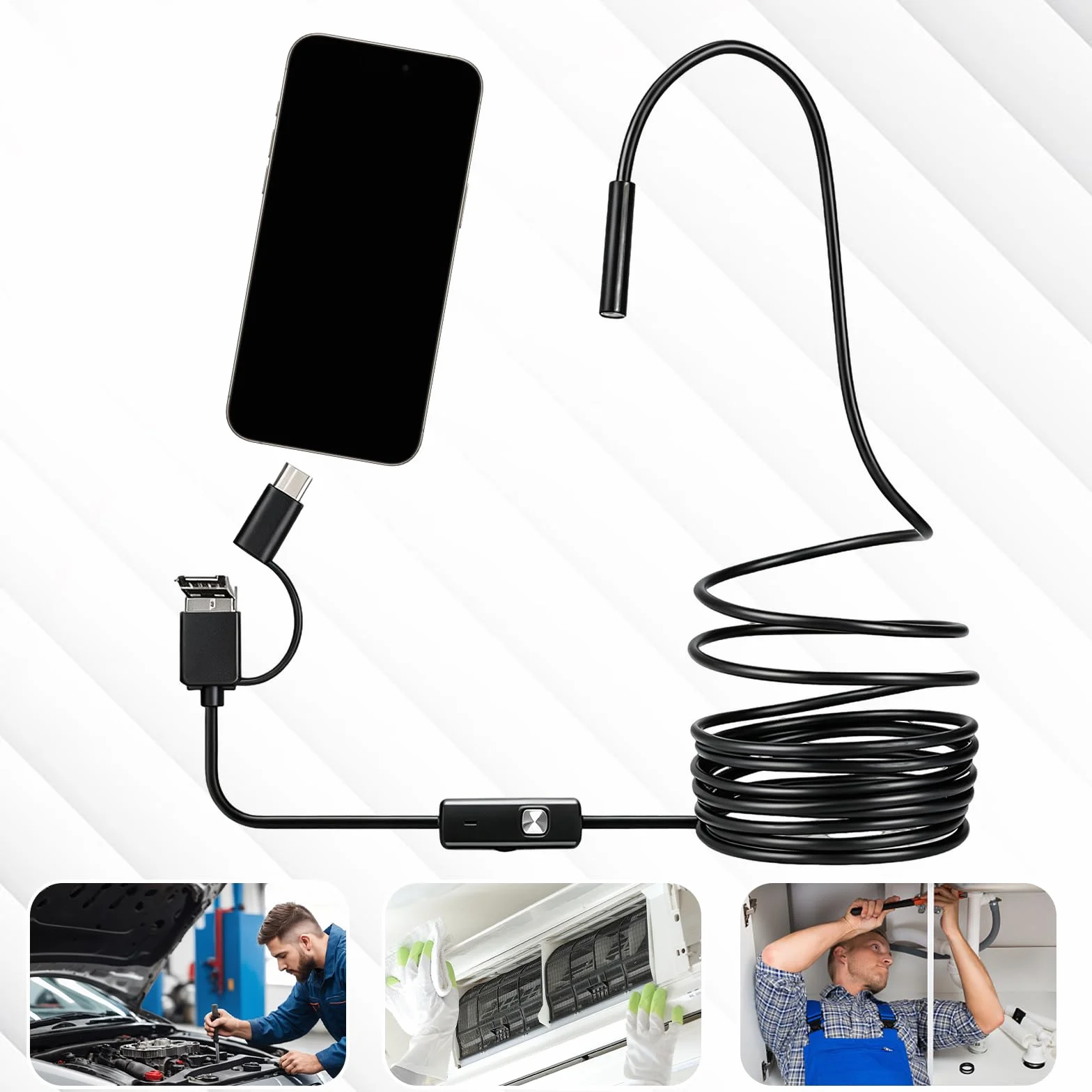 Endoscopio per Smartphone 1920P HD IP67 Impermeabile Cavo 5M Android iOS