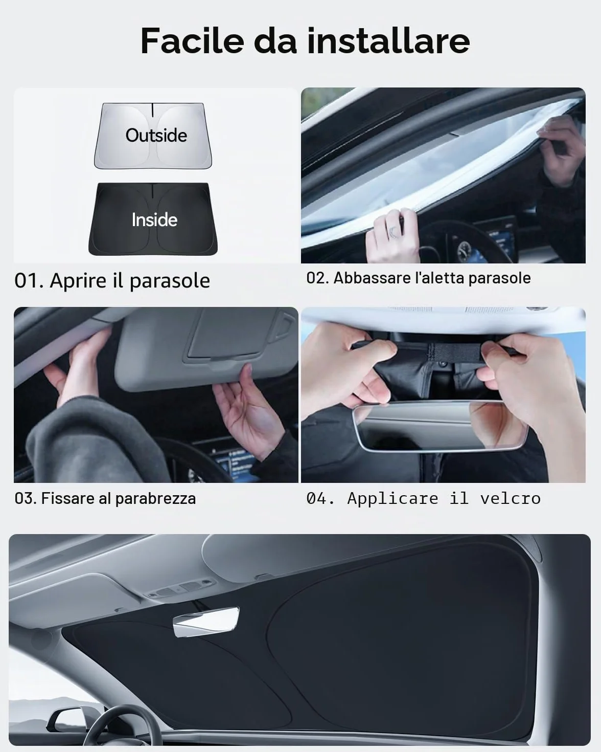 Paravento Parabrezza per Tesla Model 3/Y Parasole Pieghevole con Borsa di Stoccaggio Blocca i Raggi UV Ombrello Model 3/Y 2018-2026 Highland Juniper Accessori