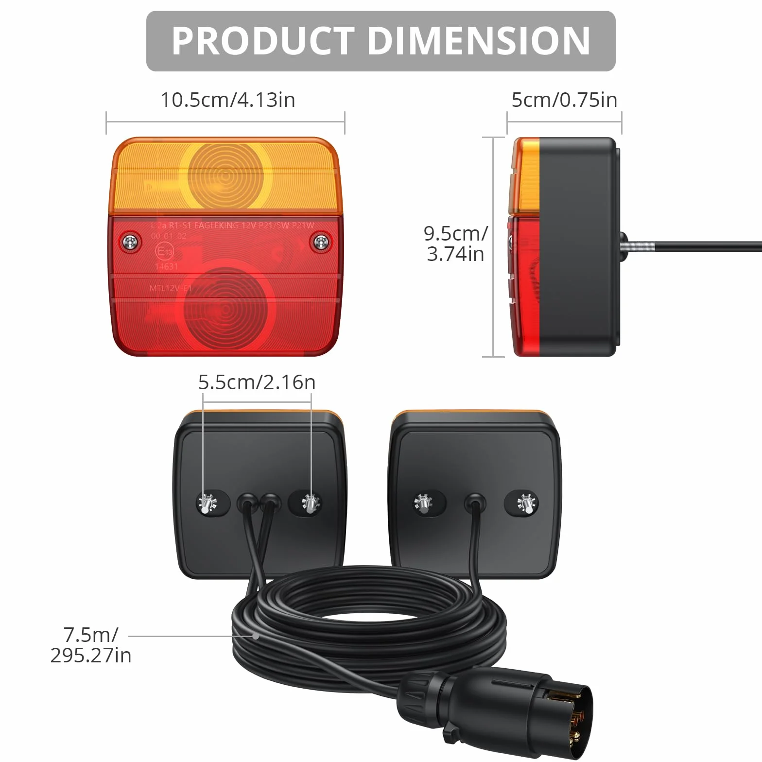 Justech 2 Pezzi Luci Posteriori Super Luminoso 12V Luci Posteriore del Rimorchio con E-mark Set Fanali Posteriori Impermeabile IP65 con Cavo da 7,5 m Fanali LED Rimorchio 21W con Montato a Vite