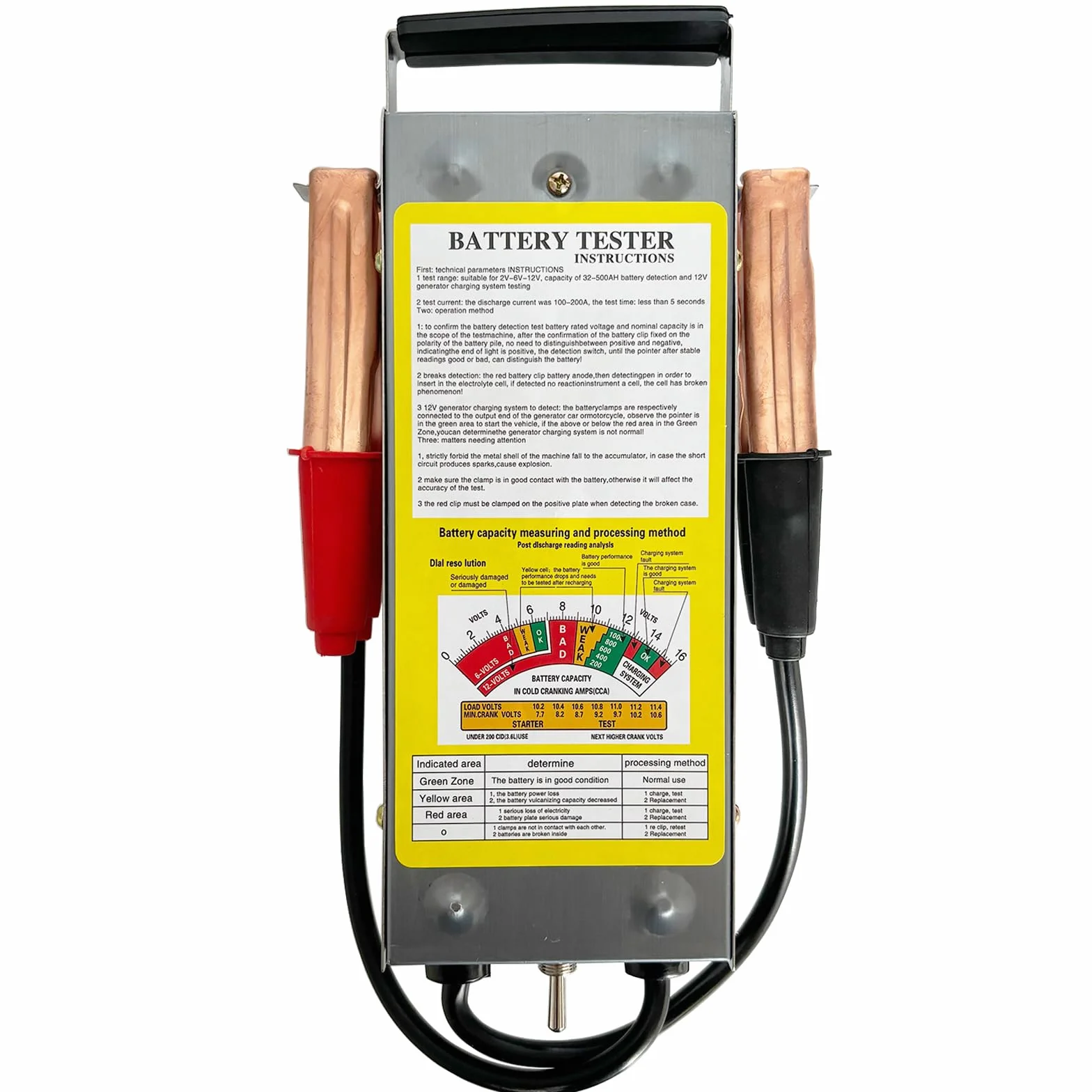 Tester Batteria Auto 6V 8V 12V Tester Tensione con Voltmetro e Pinze Tester di Carico Automobilistico Alternatore di Batterie per Furgone, Barca, Camion, SUV, Moto, Camper