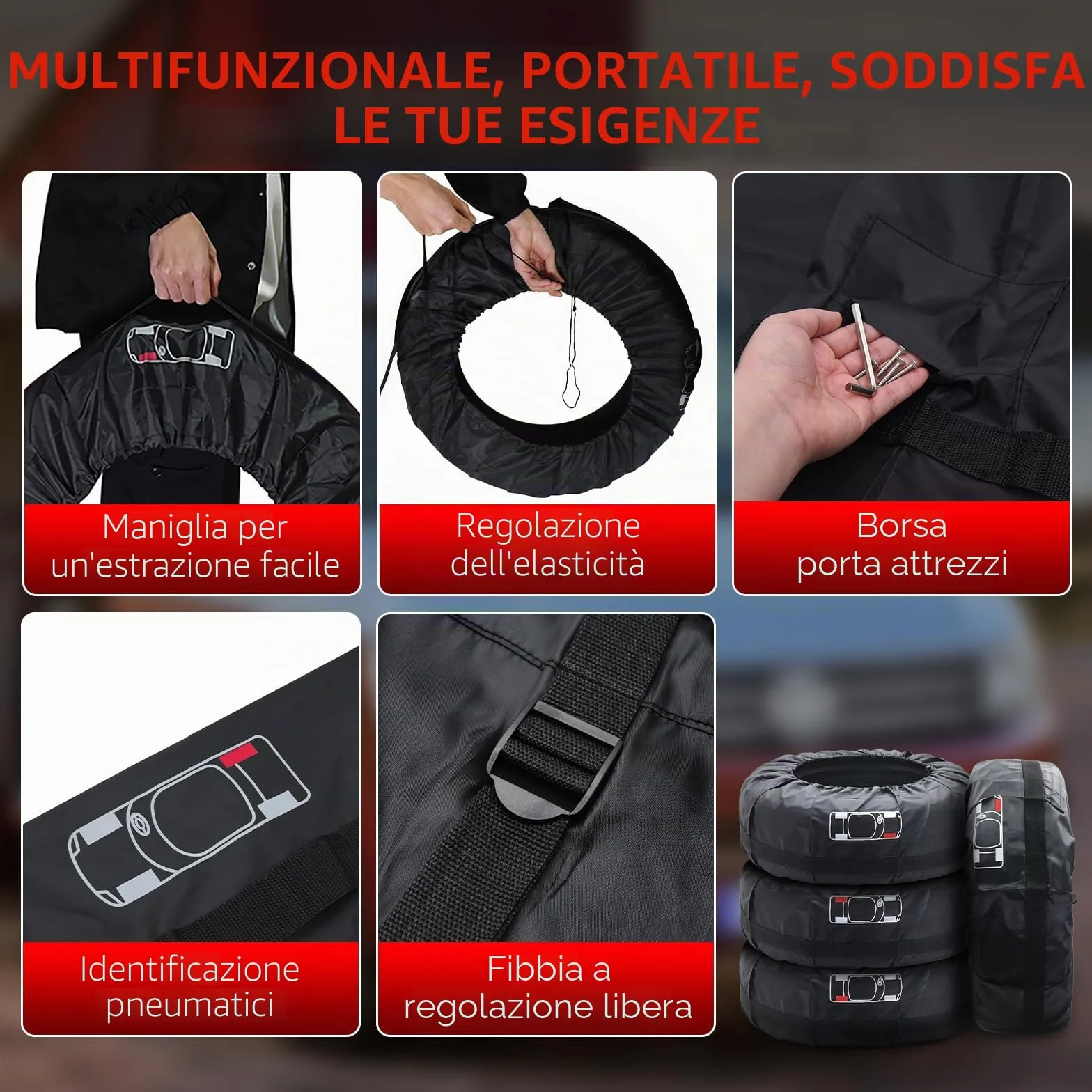Coperture per Pneumatici Auto Impermeabili Antipolvere 18-22 Pollici Confezione da 4 Pezzi 80cm