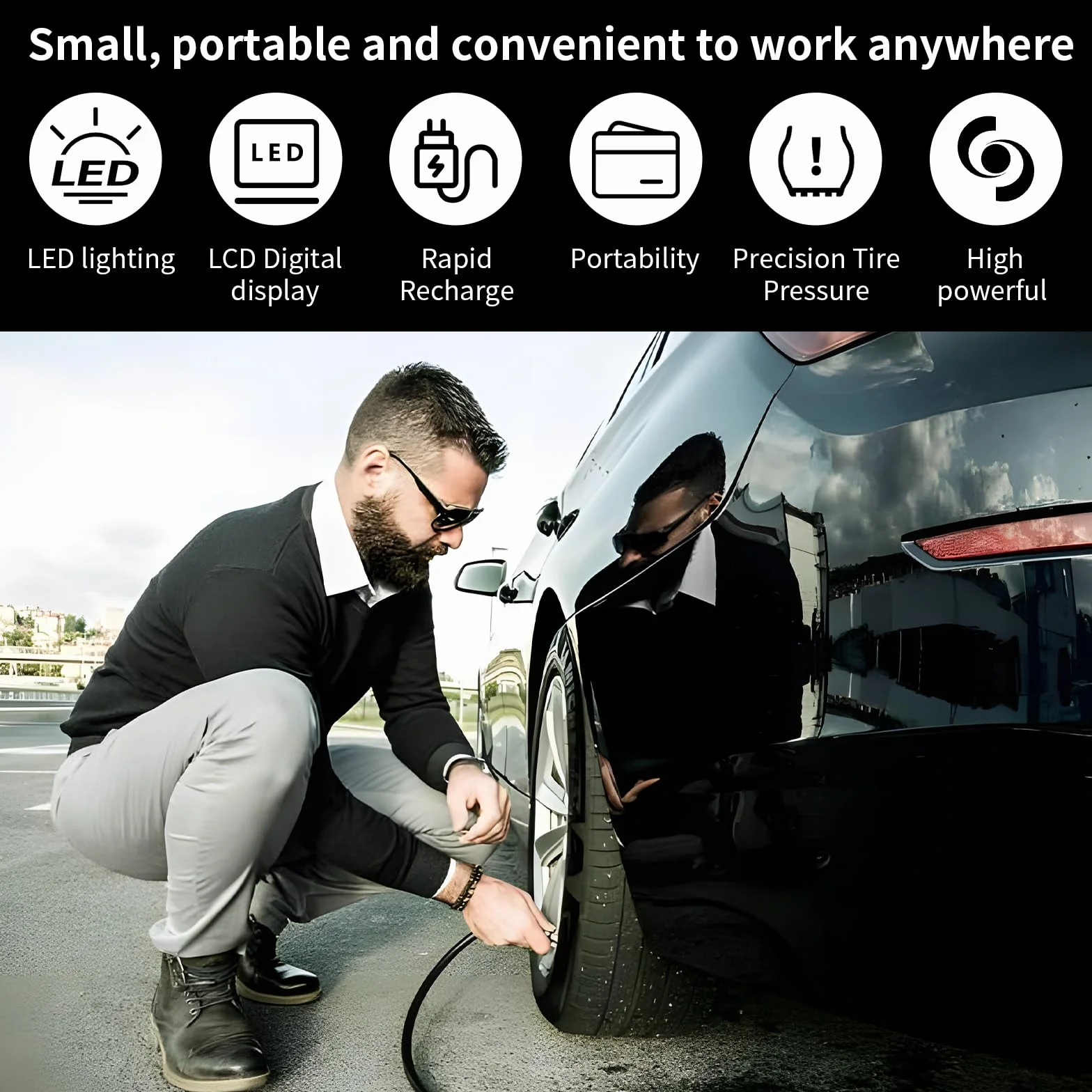 Compressore Aria Portatile 6000mAh 150PSI Mini Pompa Elettrica Auto Bici Moto